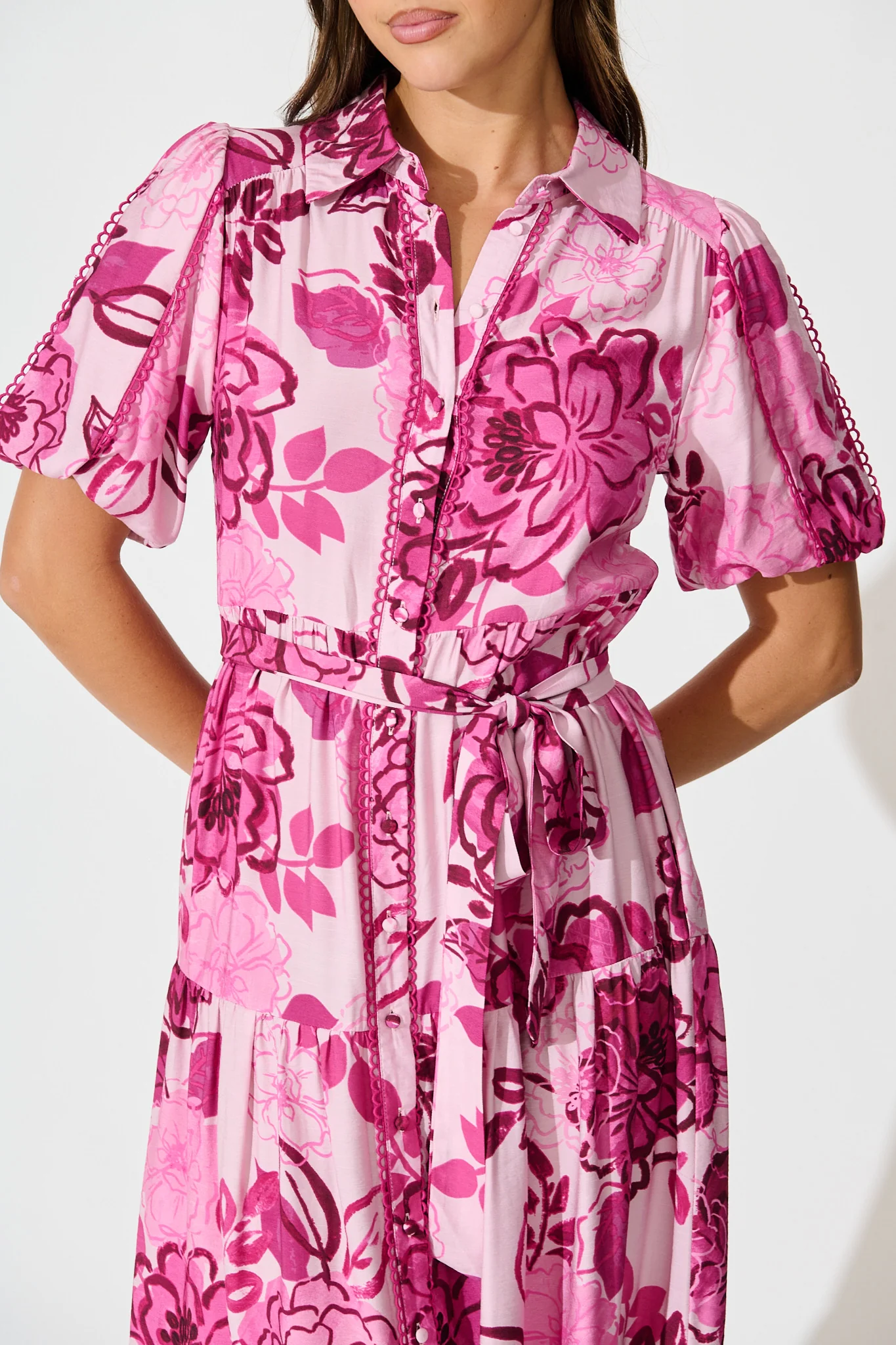 Audrey Maxi Shirt Dress in Pink Floral - Image 5