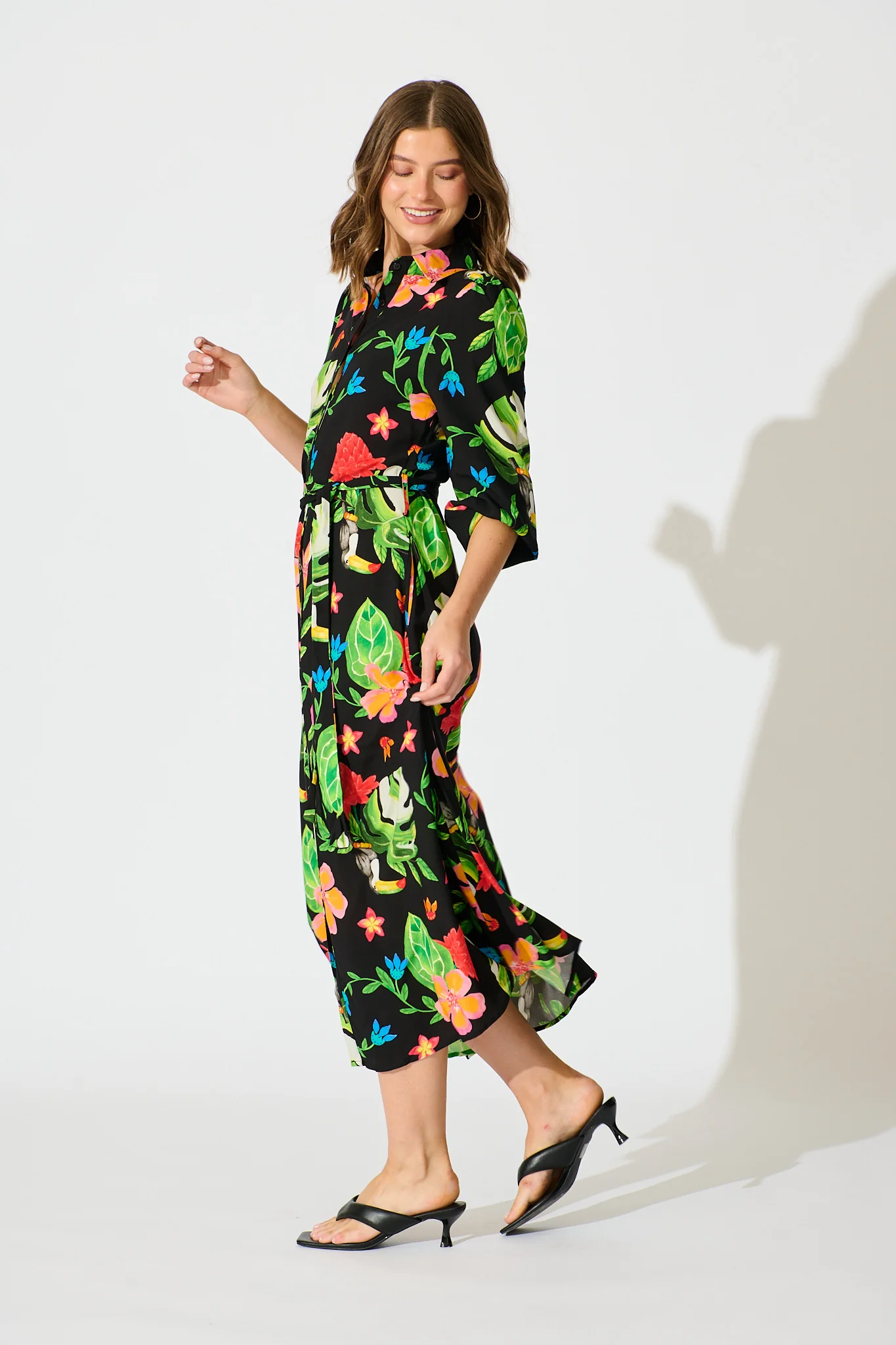 Aurelina Maxi Shirt Dress in Black Multi Print - Image 3