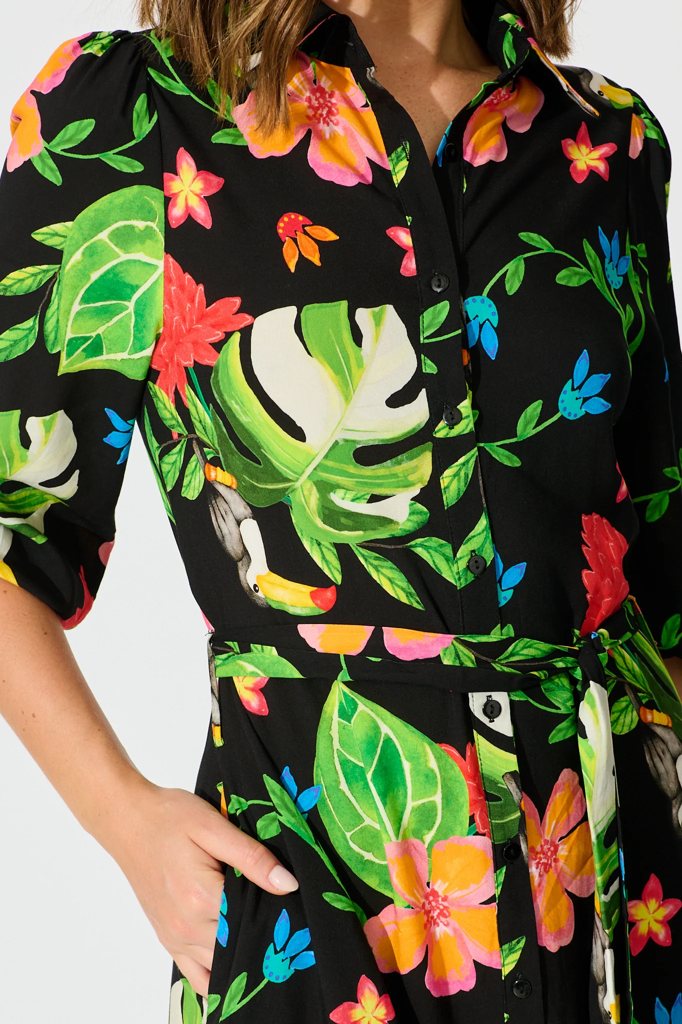 Aurelina Maxi Shirt Dress in Black Multi Print - Image 5