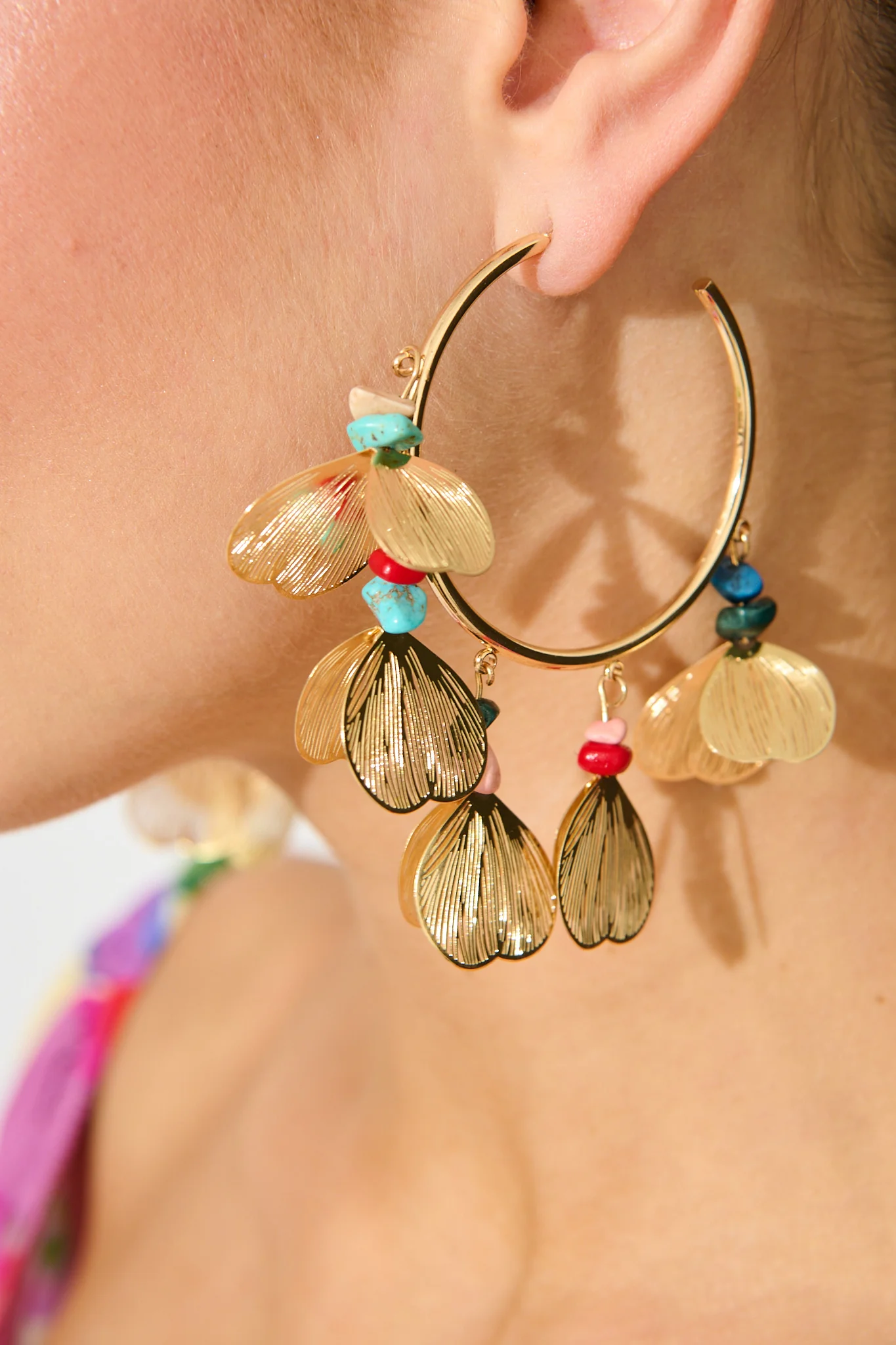Aurora Beaded Hoop Earrings in Multi Gold - Image 3