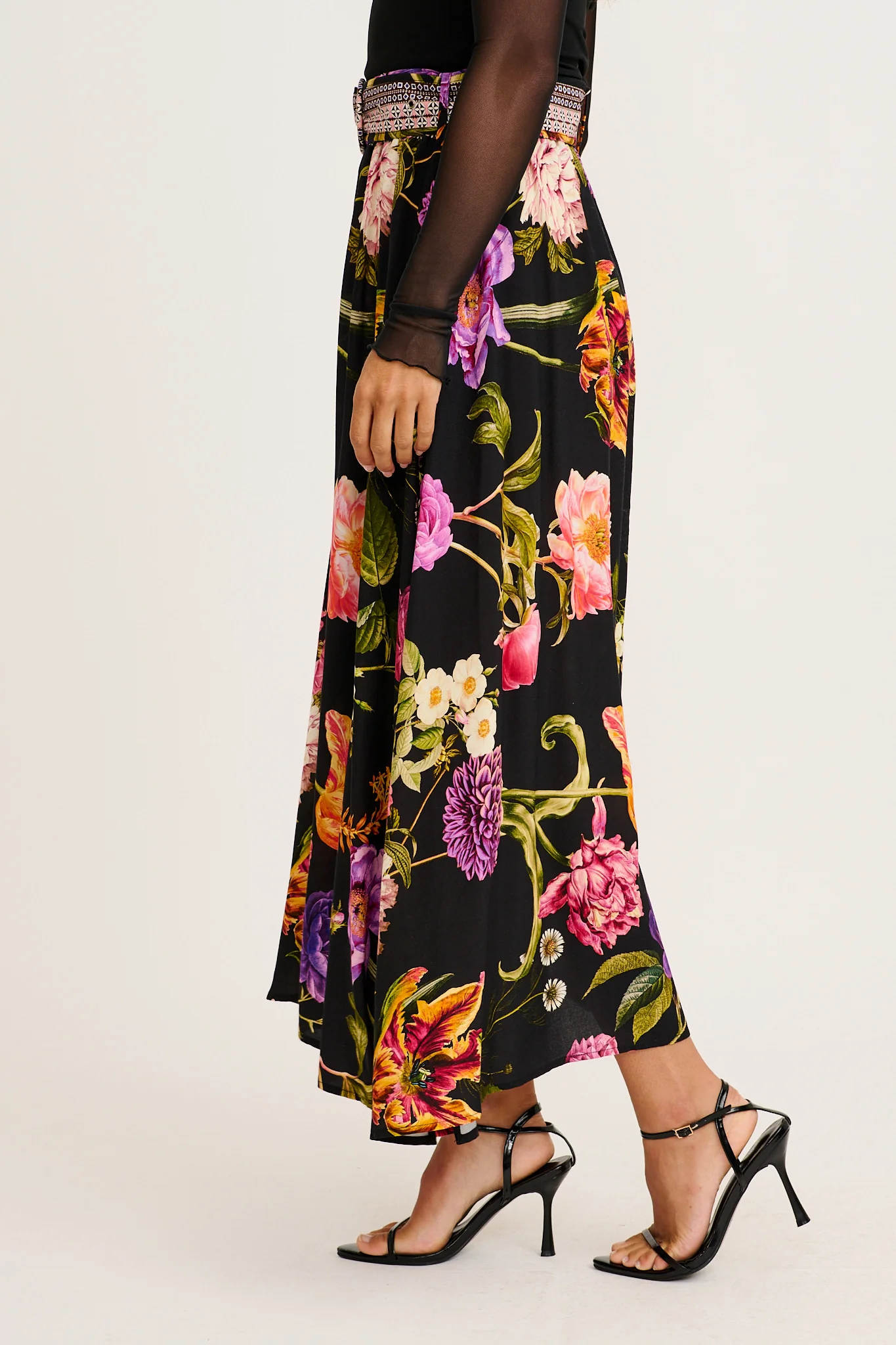 Aurora Radiance Maxi Skirt in Black with Multi Floral - Image 7