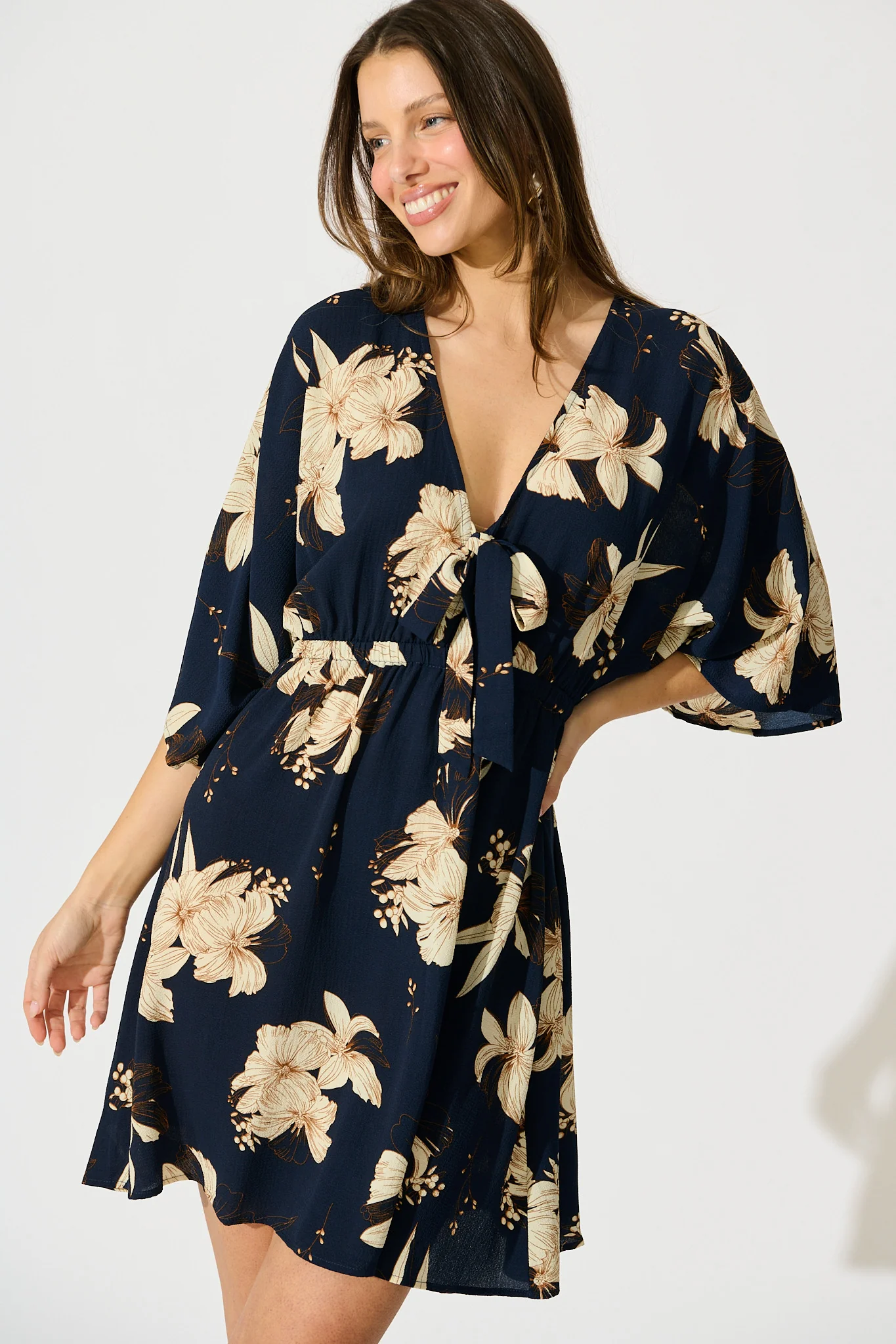 Ava Dress in Navy with Cream Floral - Image 2