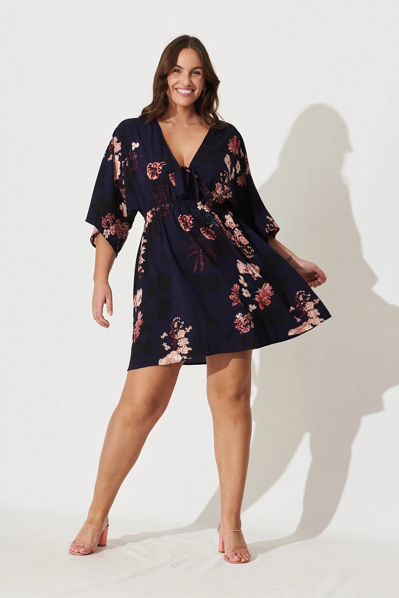 Ava Dress In Navy With Pink And Blush Floral - Image 7