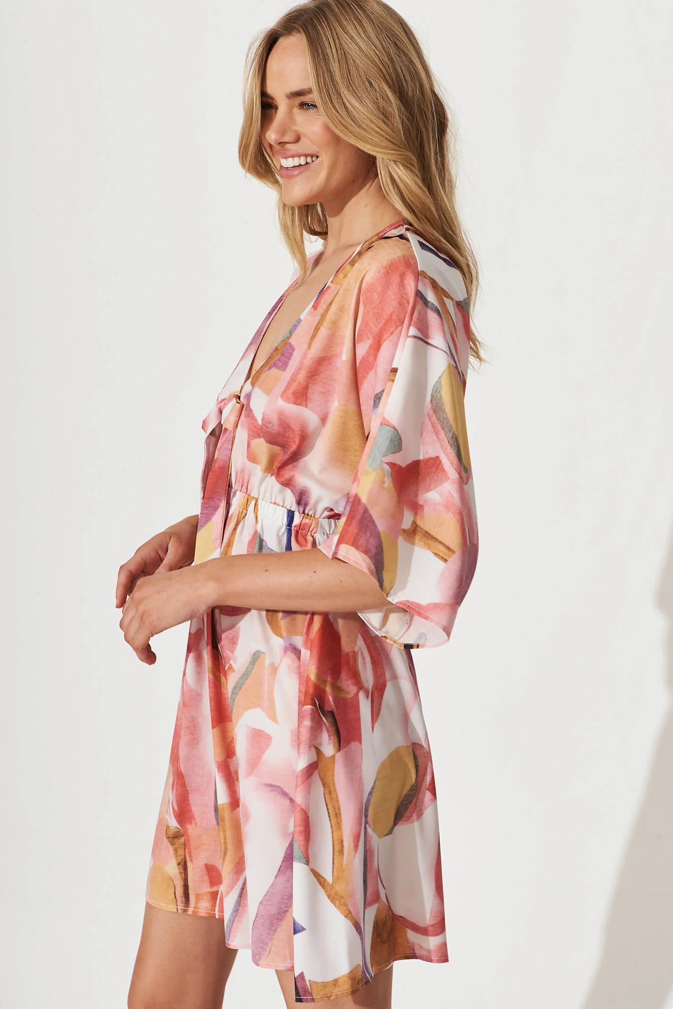 Ava Dress In White With Multi Apricot Floral - Image 2