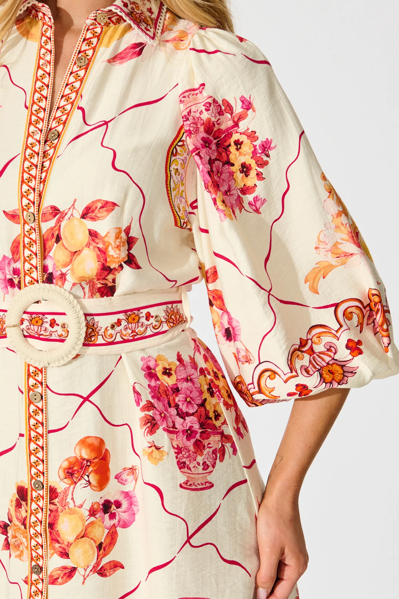 Aveline Shirt Dress In Pink Floral Print Linen Blend - Image 5