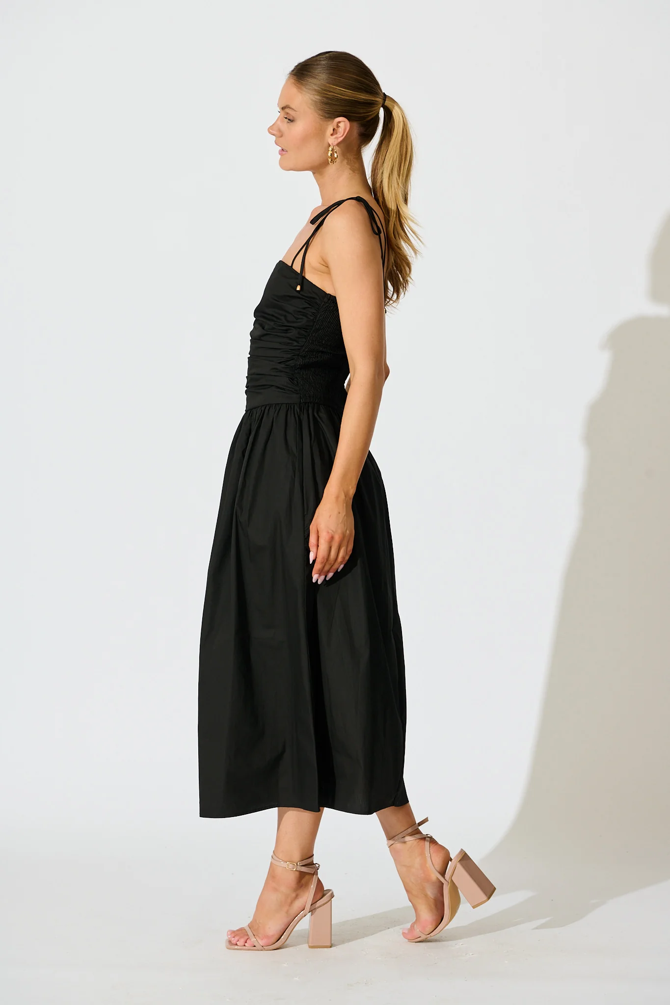 Avenly Midi Dress in Black Cotton - Image 3