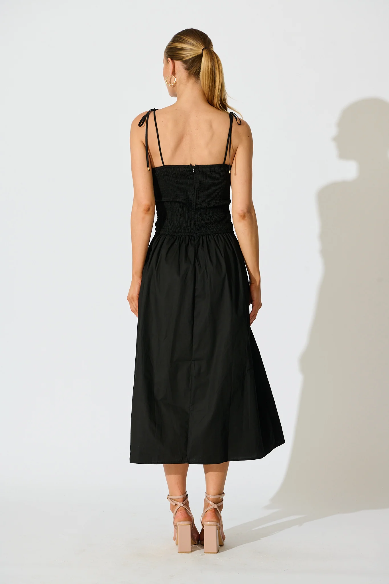 Avenly Midi Dress in Black Cotton - Image 4