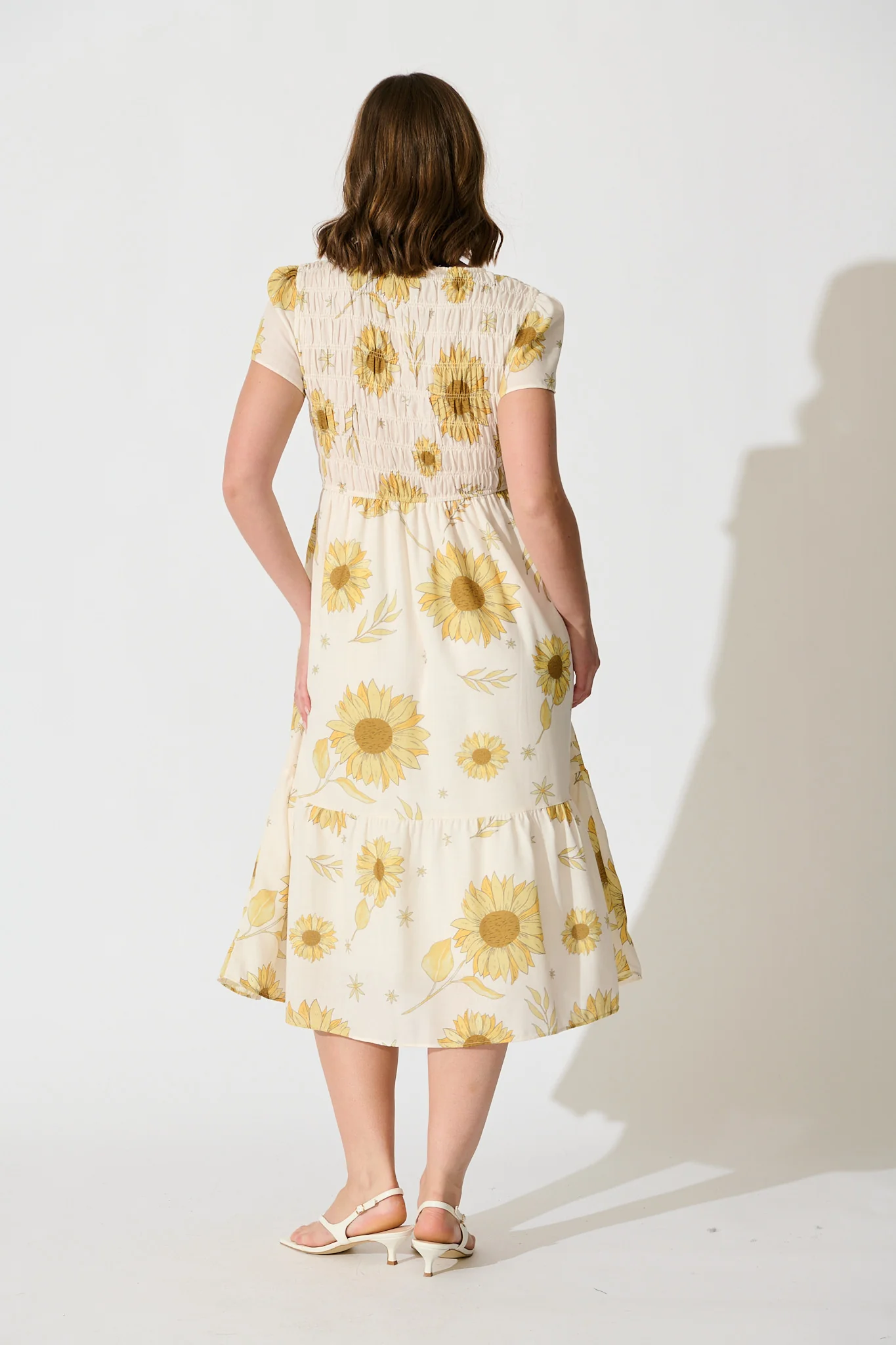 Aventine Midi Dress in Cream with Yellow Linen Blend - Image 4
