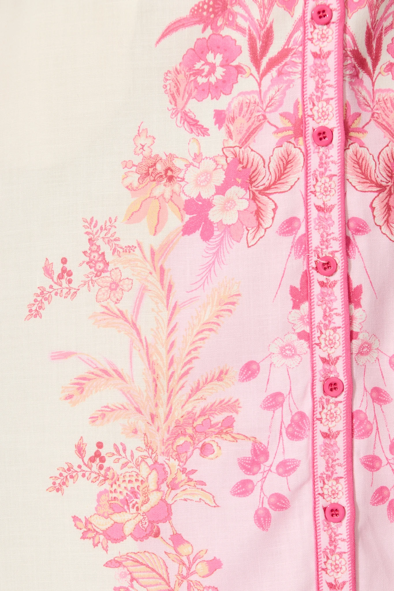 Aveta Midi Shirt Dress in Cream with Pink Floral Linen Blend - Image 6