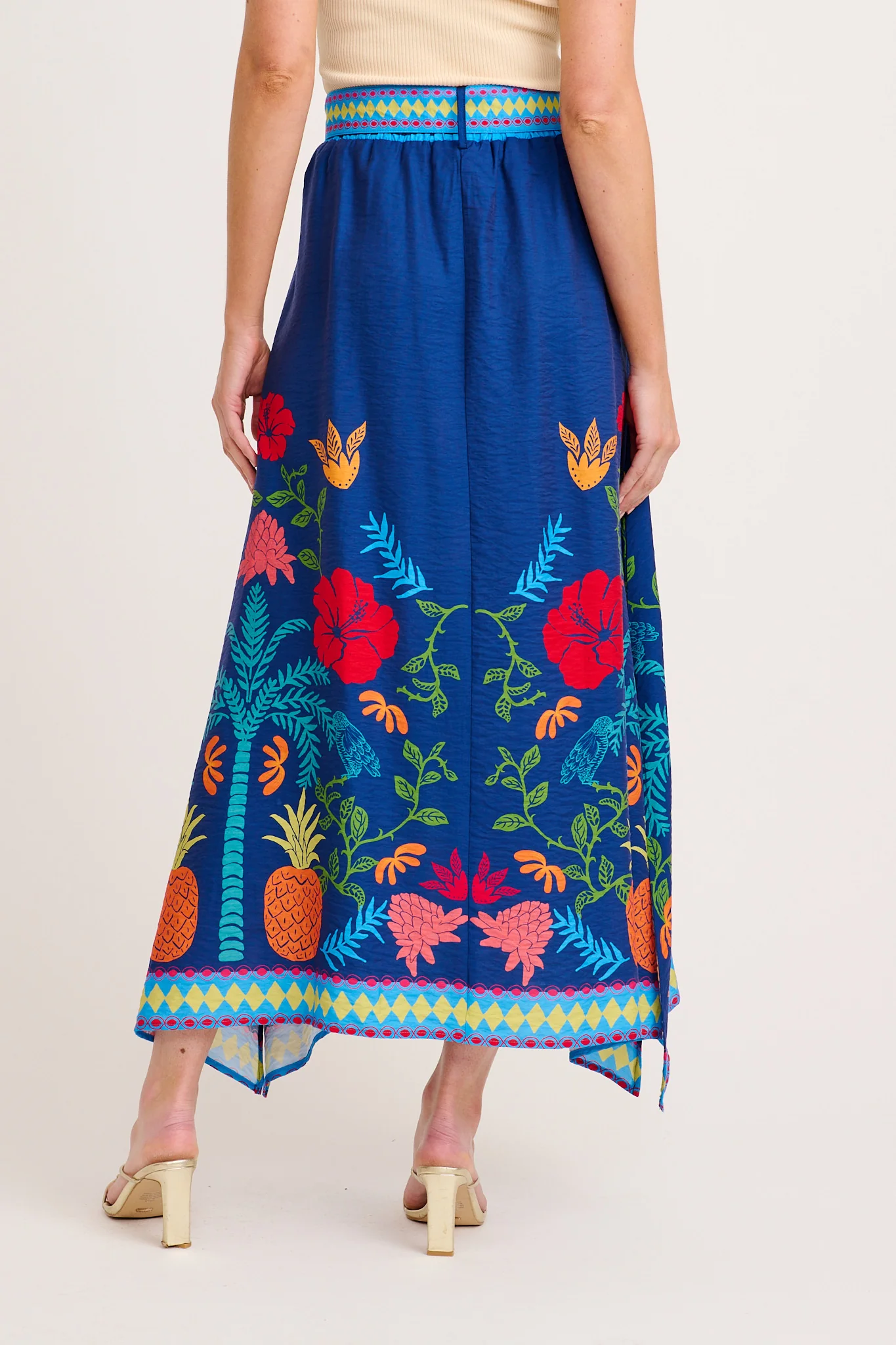 Avi Maxi Skirt in Navy Multi Tropical Linen Blend - Image 3