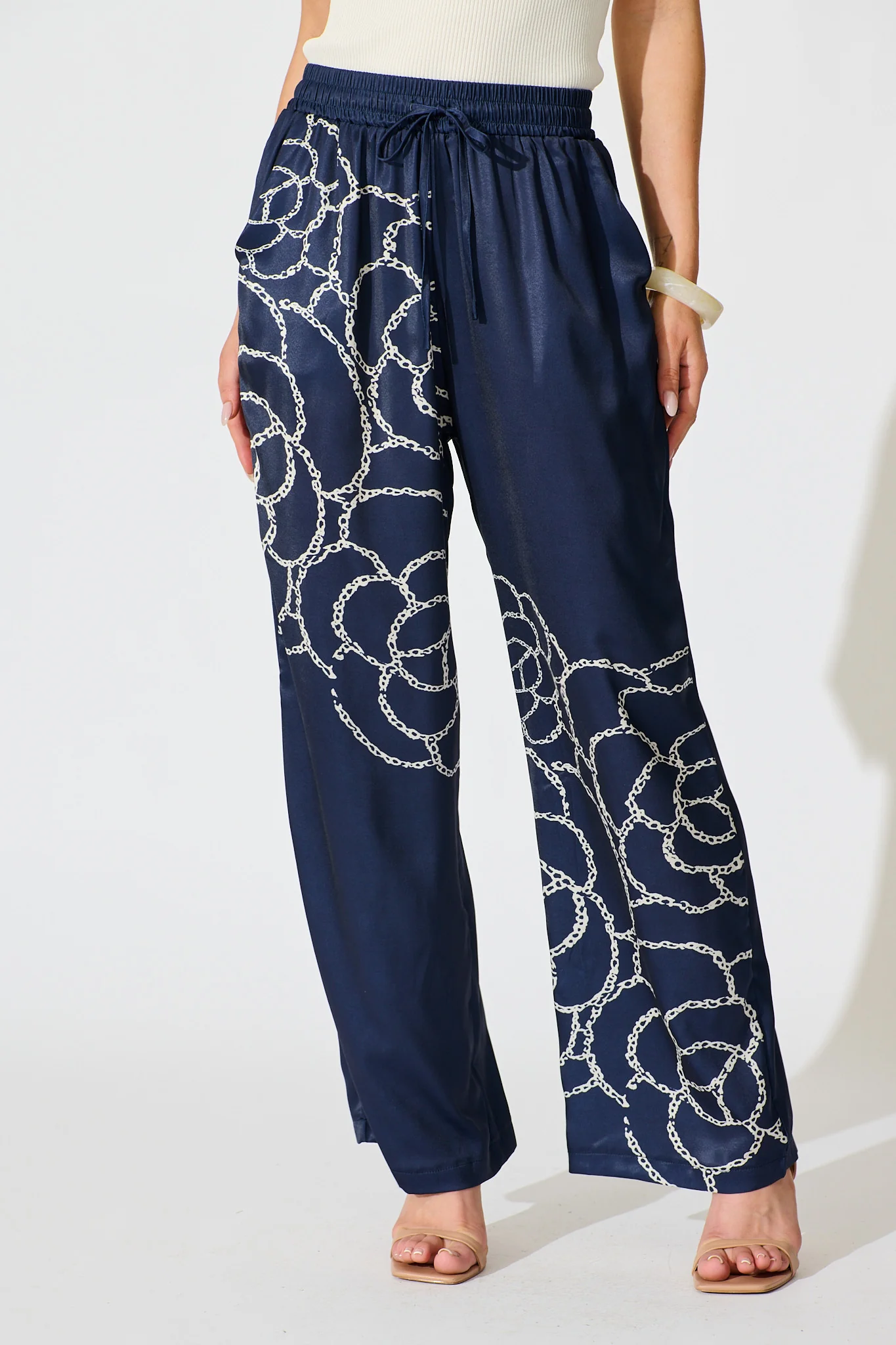 Ayanda Pant in Navy Floral Satin