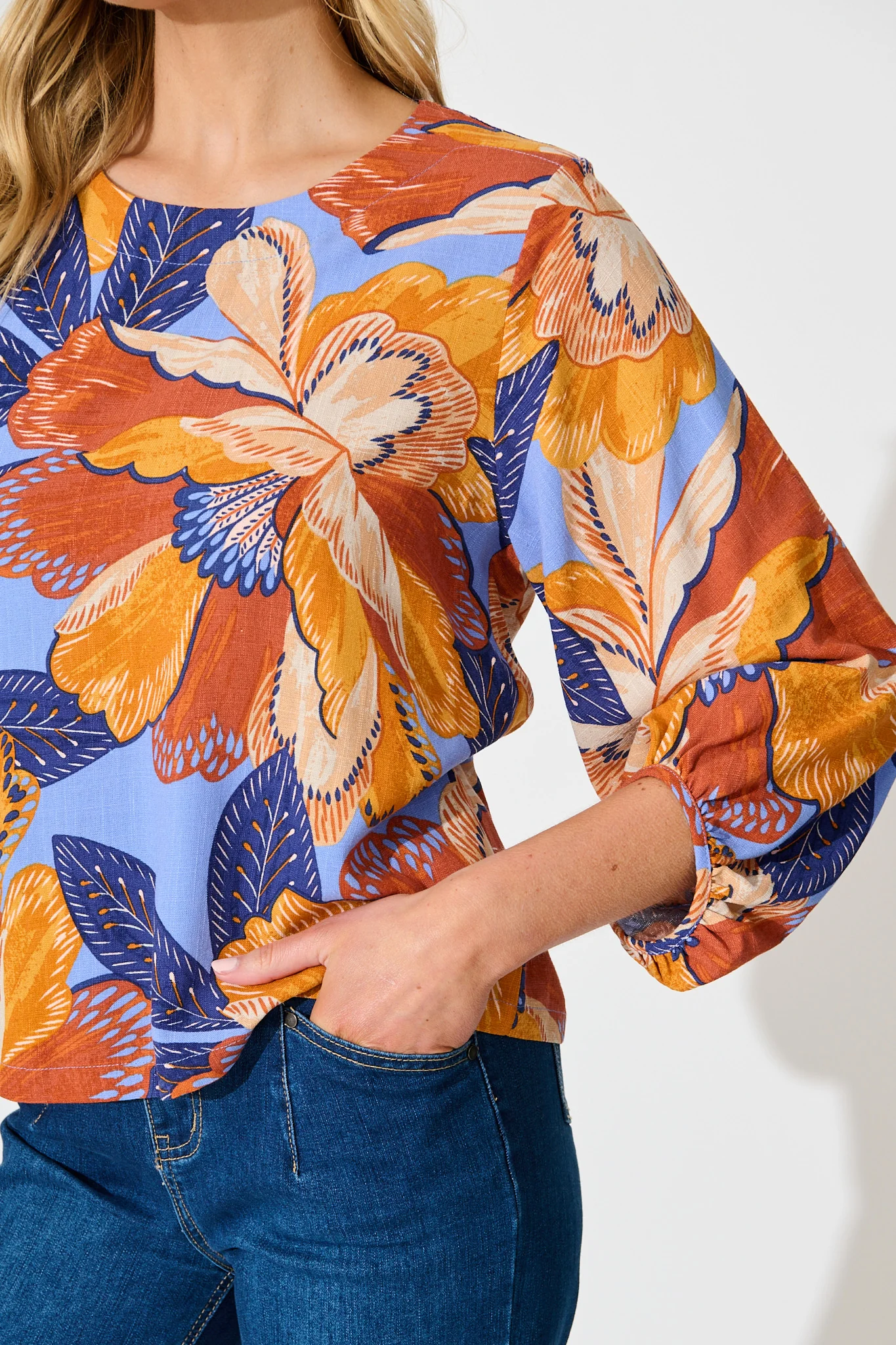 Bambi Top in Multi Print Linen Blend - Image 5