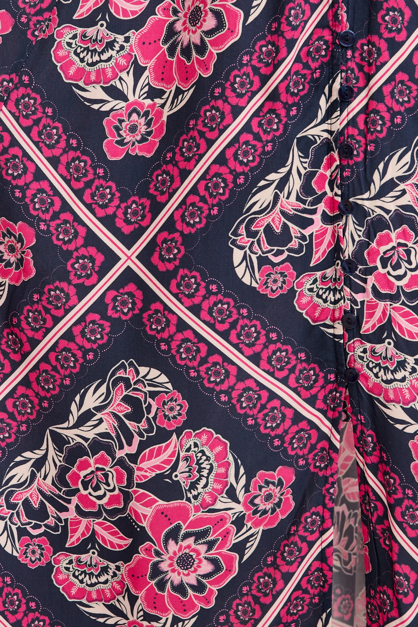 Beatrice Maxi Dress in Navy with Pink Floral Tiles Print - Image 10