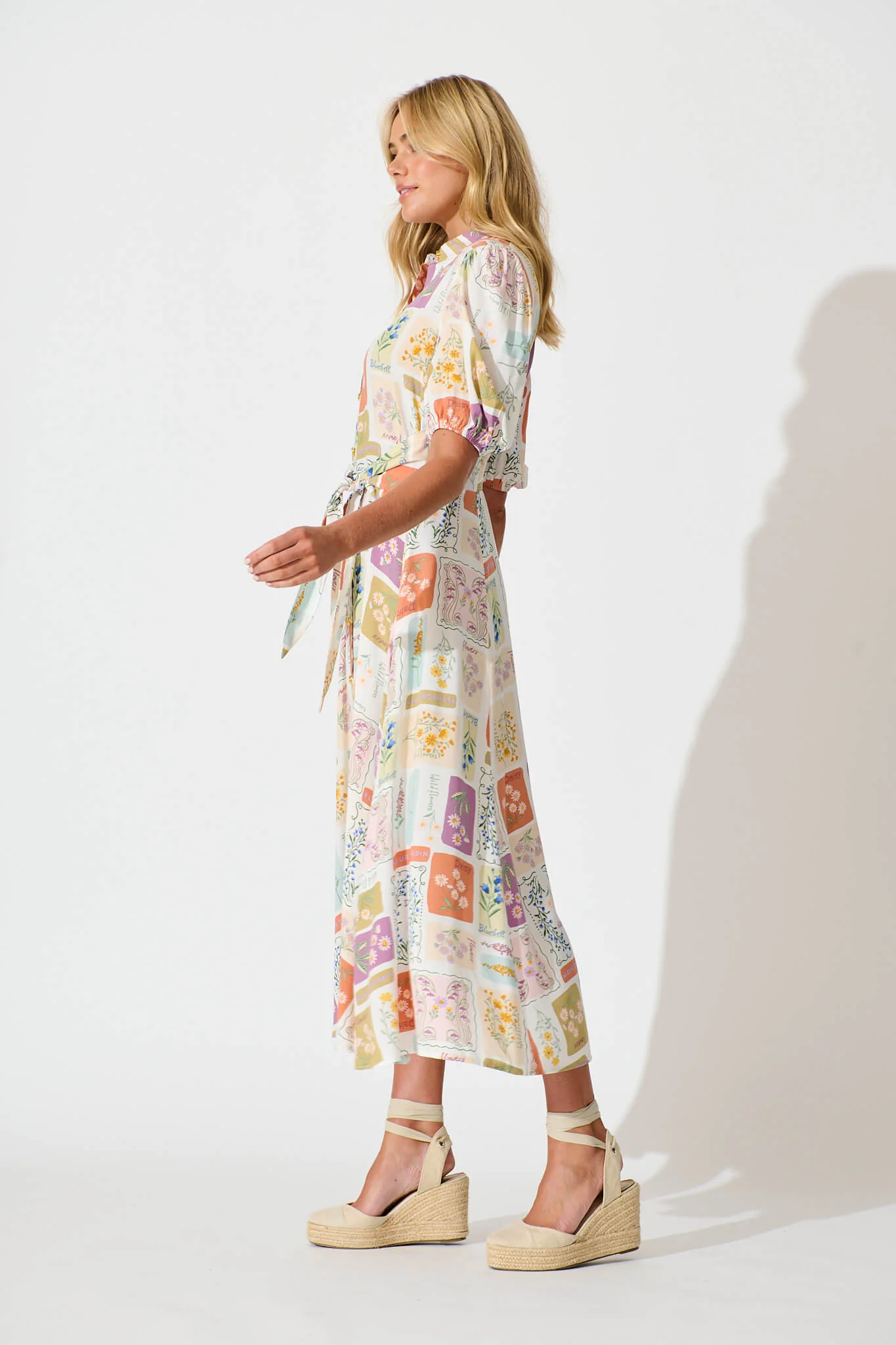 Bella Maxi Shirt Dress In Daisy Patchwork Print - Image 3