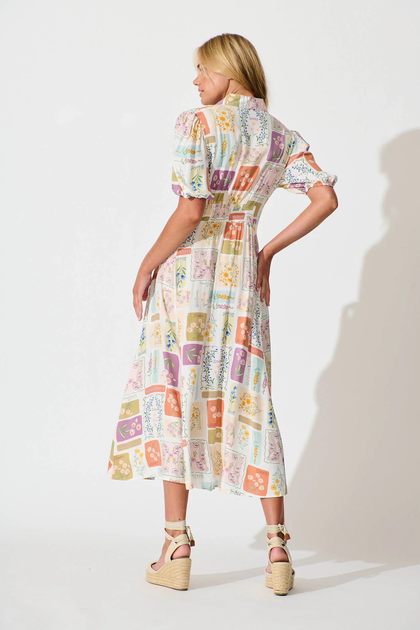 Bella Maxi Shirt Dress In Daisy Patchwork Print - Image 4