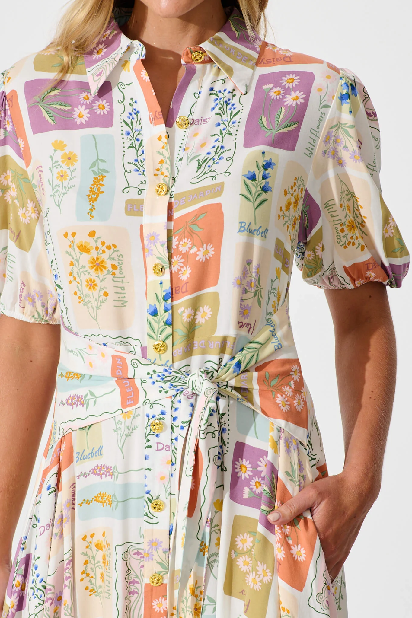 Bella Maxi Shirt Dress In Daisy Patchwork Print - Image 5