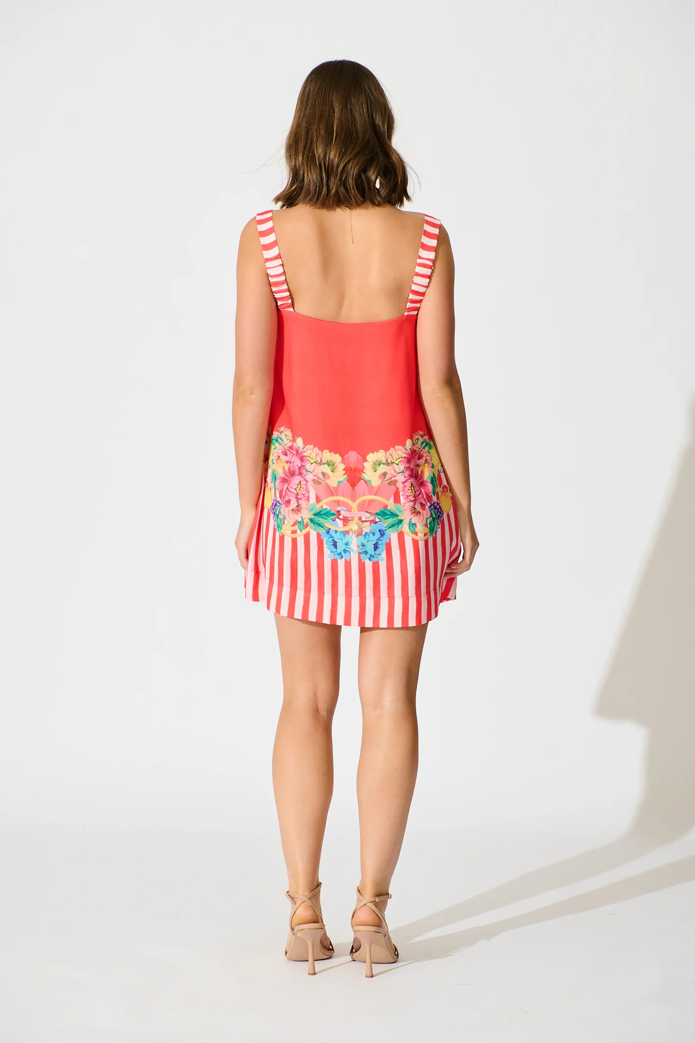 Bella Vita Sundress in Red Floral and Lemon Cotton Linen Blend - Image 7