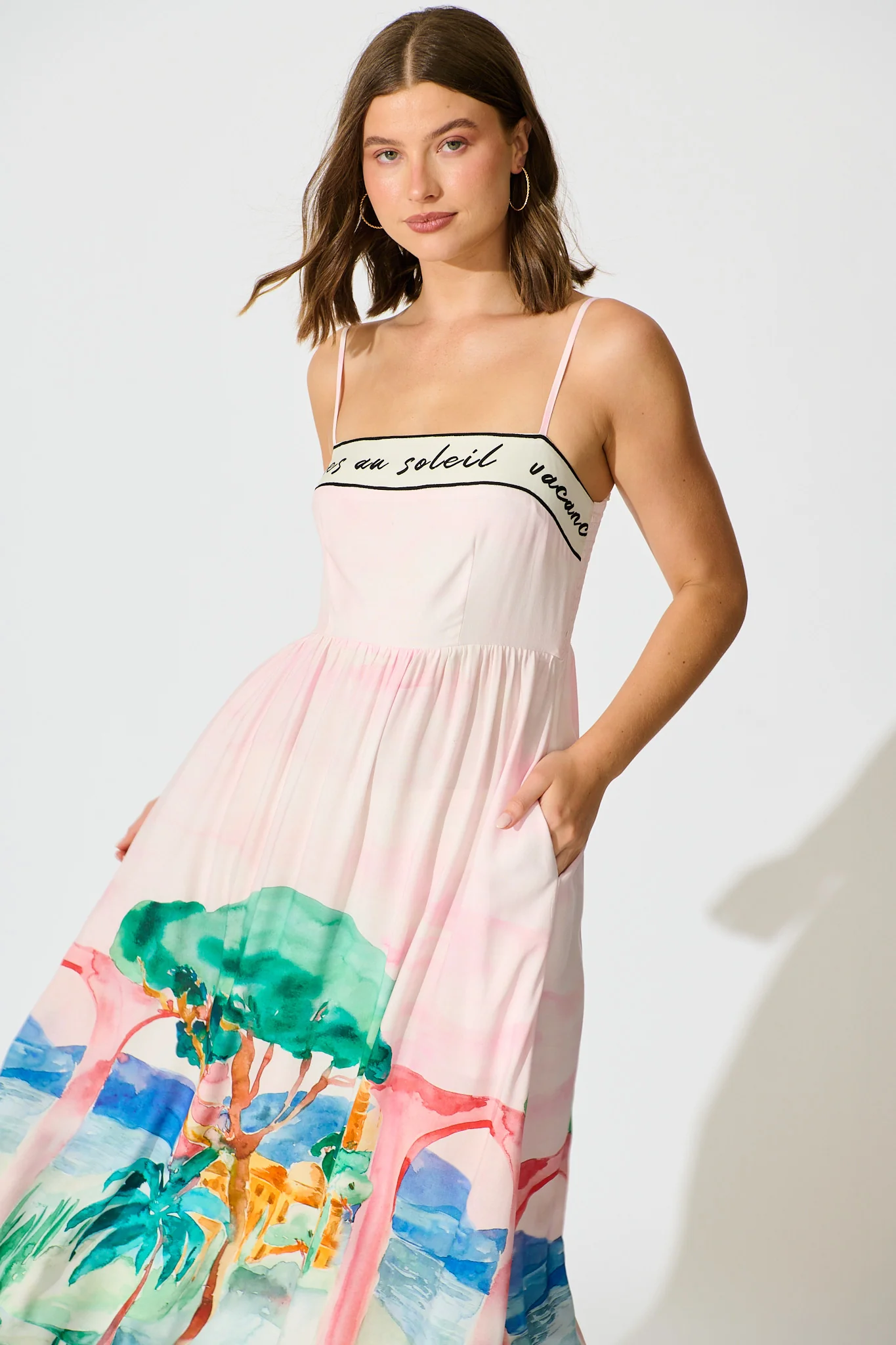 Belle Essence Maxi Sundress in Blush Multi Landscape Print - Image 2