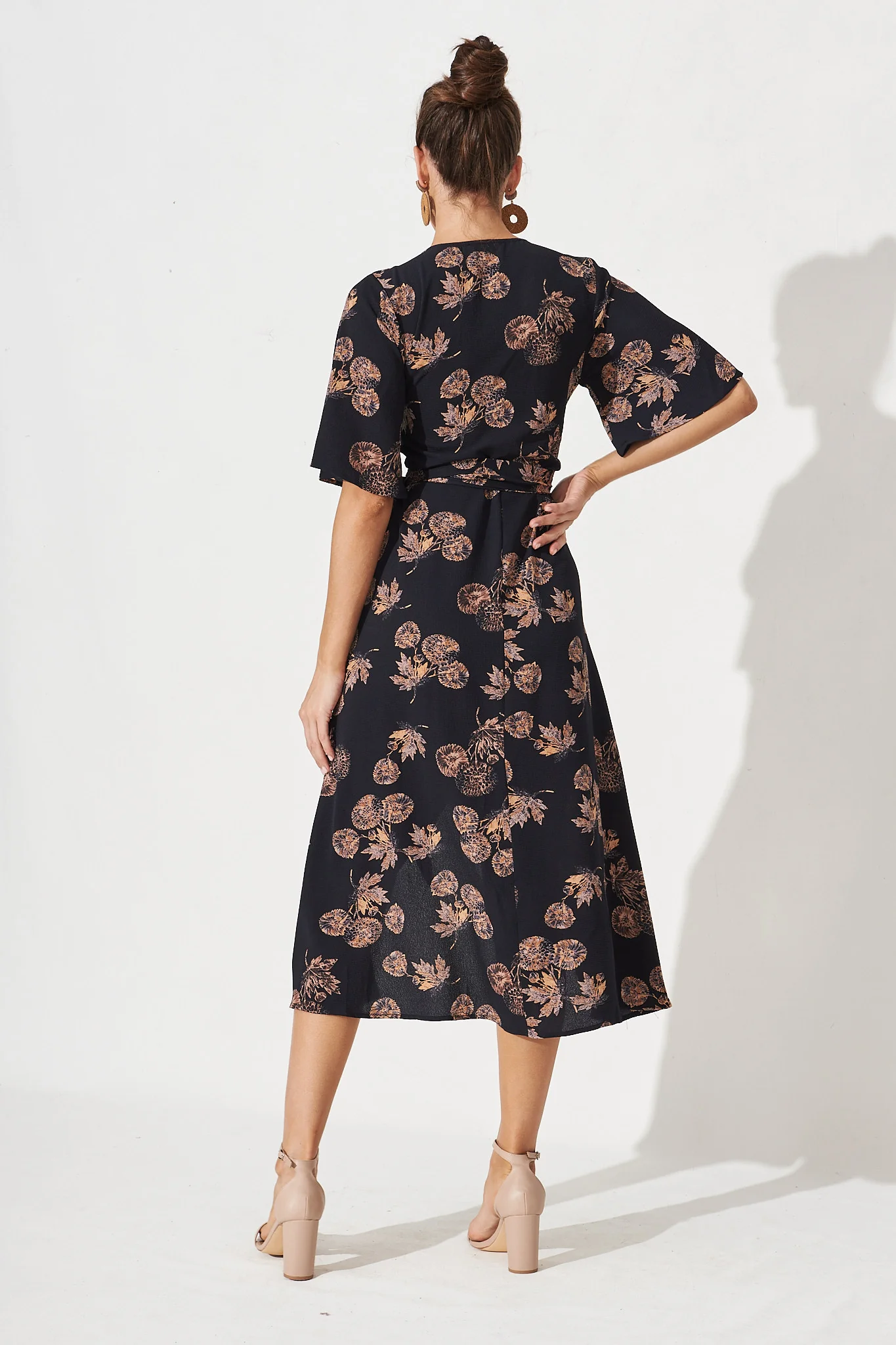 Bellerose Midi Wrap Dress In Charcoal With Apricot Floral - Image 4