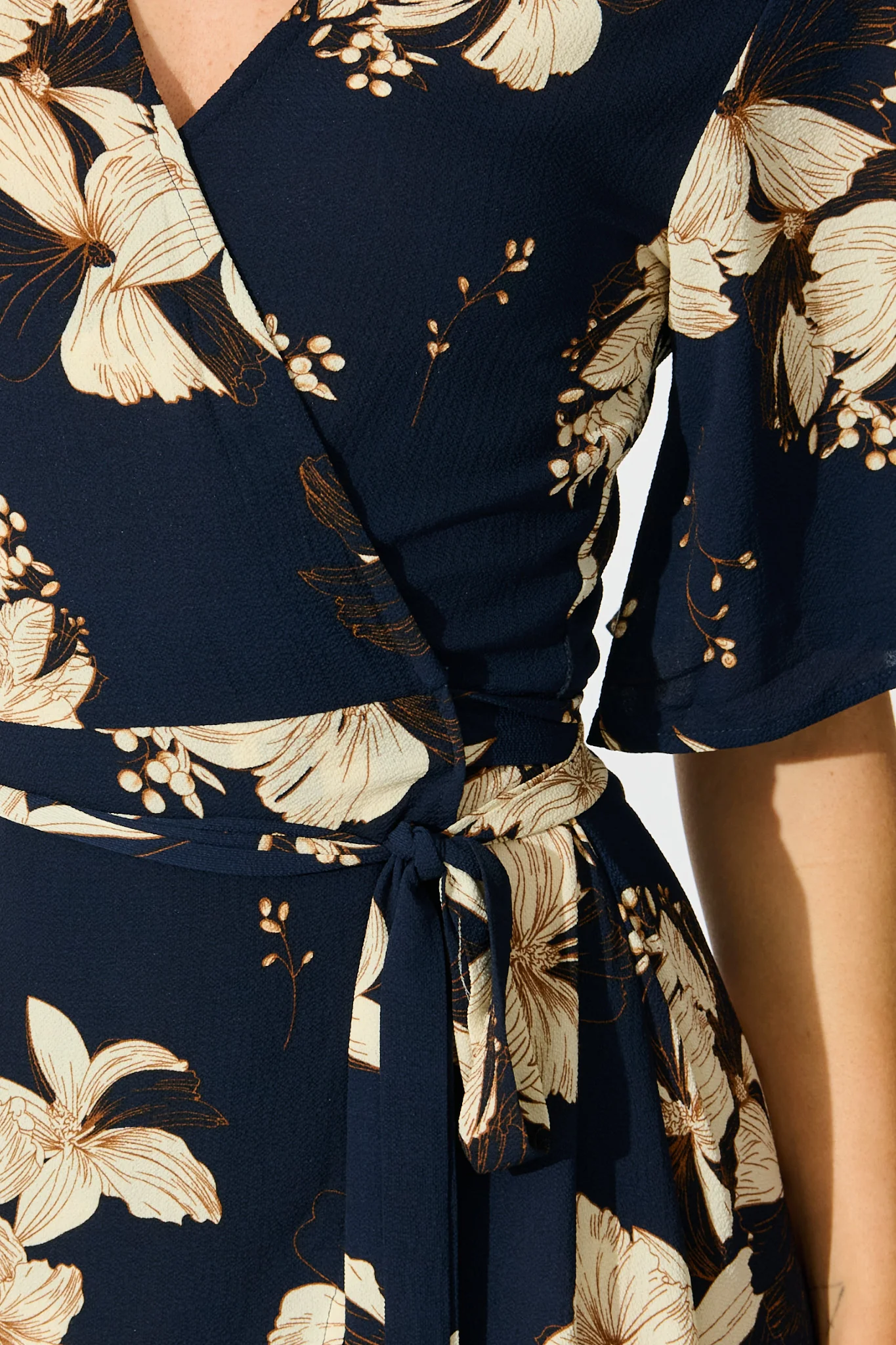 Bellerose Midi Wrap Dress in Navy with Cream Floral - Image 5