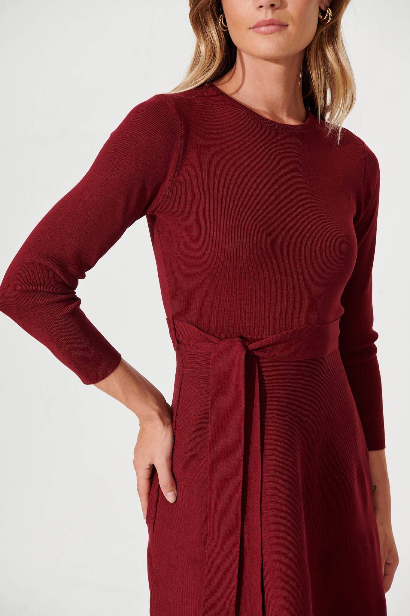 Bensaidy Midi Knit Dress In Wine - Image 9