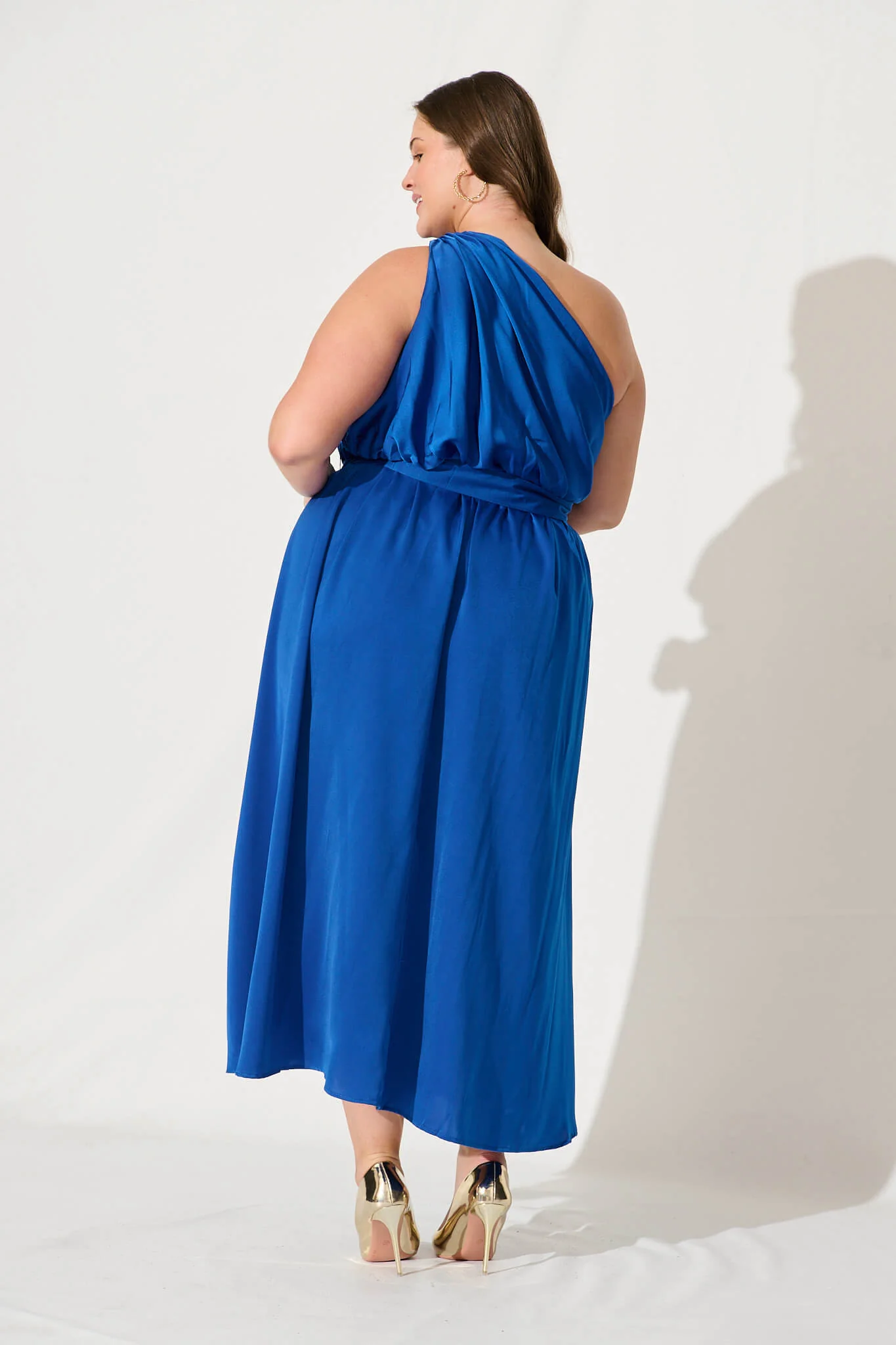 Bernadette One Shoulder Midi Dress In Cobalt Satin - Image 9