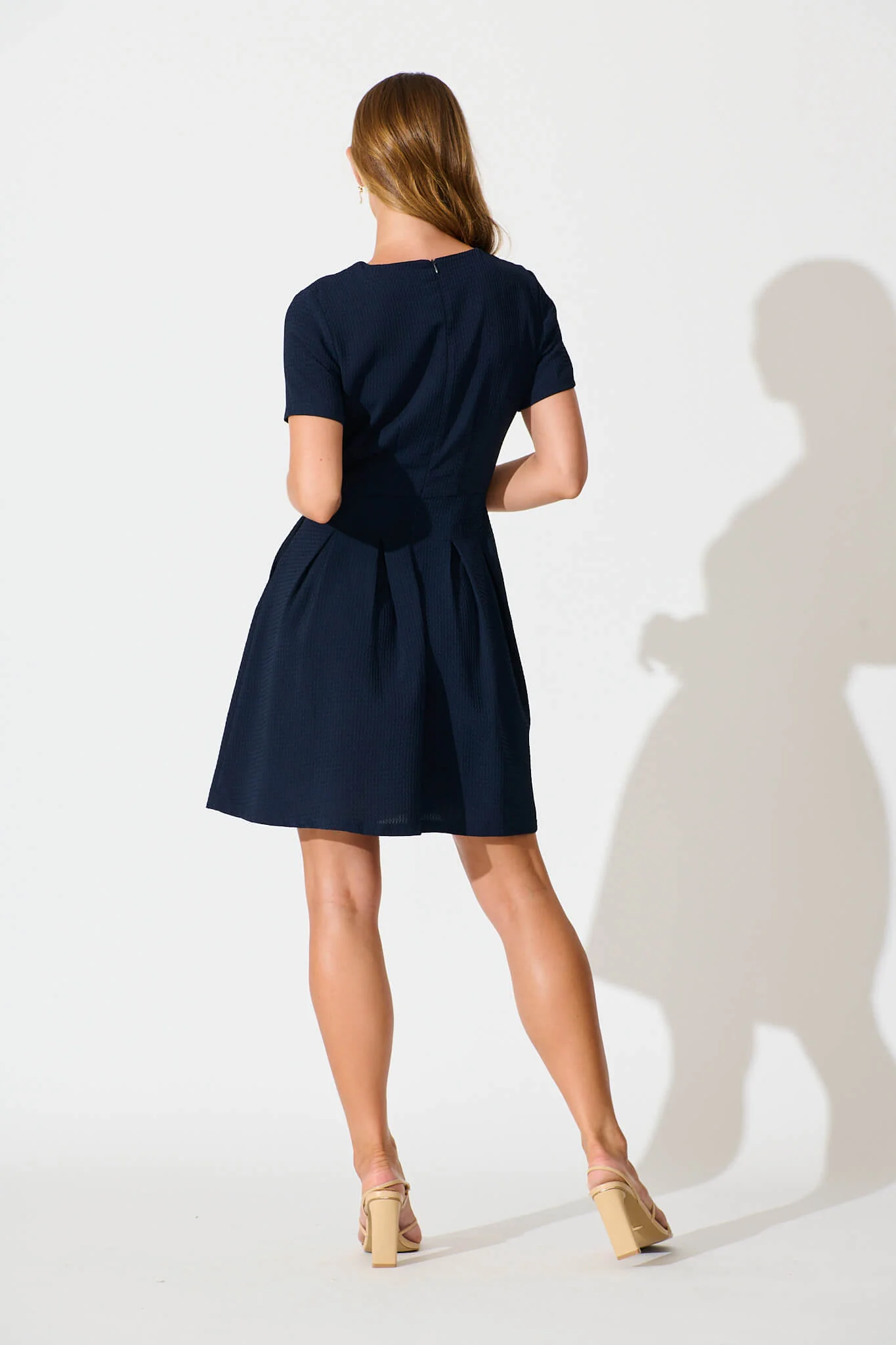 Beth Dress In Textured Navy - Image 4
