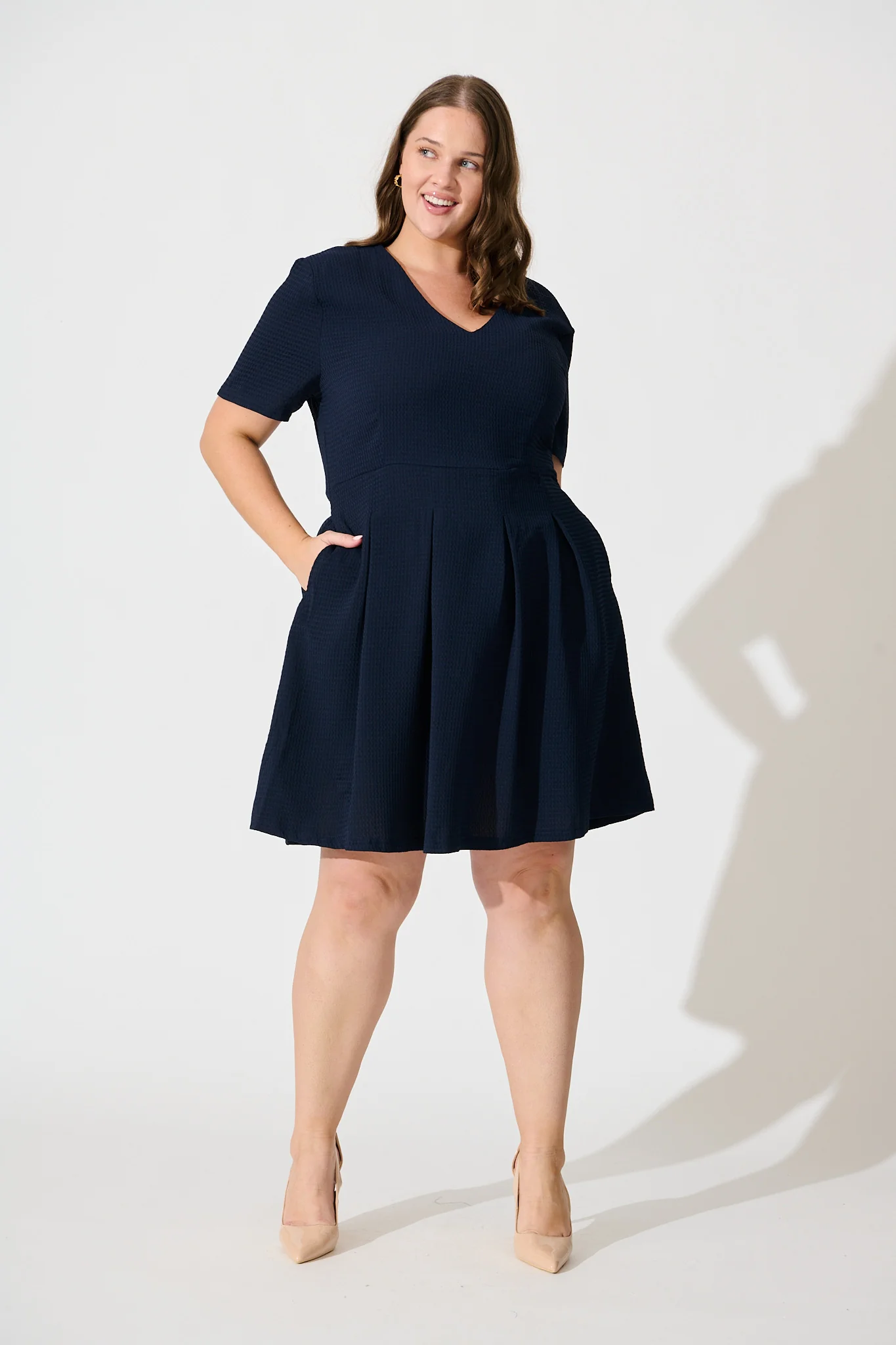 Beth Dress In Textured Navy - Image 7