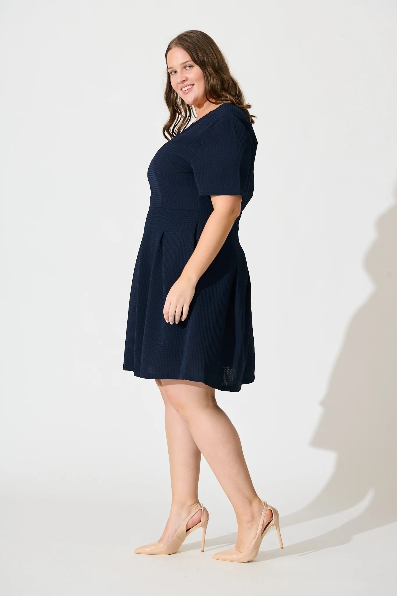 Beth Dress In Textured Navy - Image 8