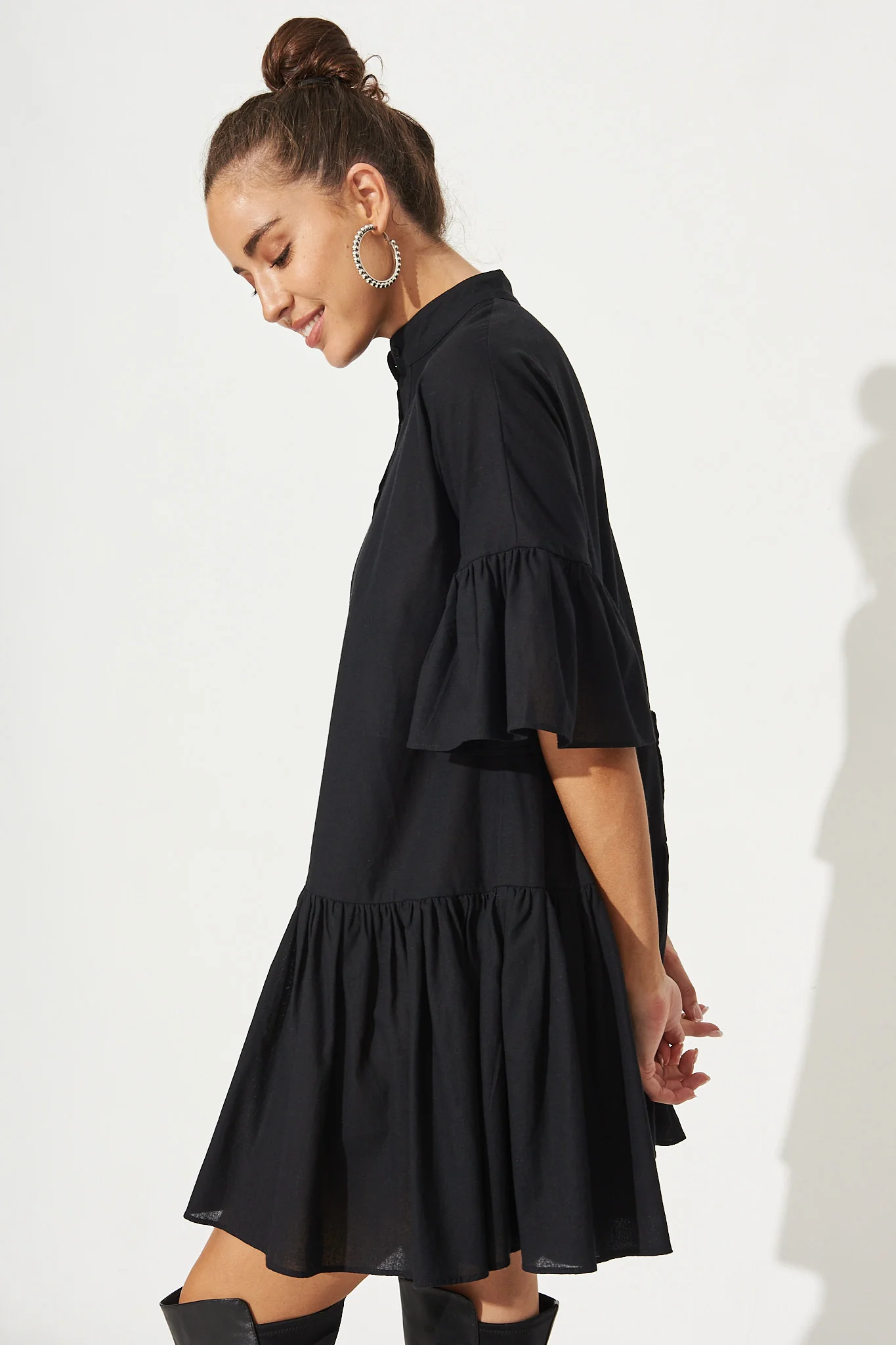 Blaire Smock Dress In Black Cotton Blend - Image 4