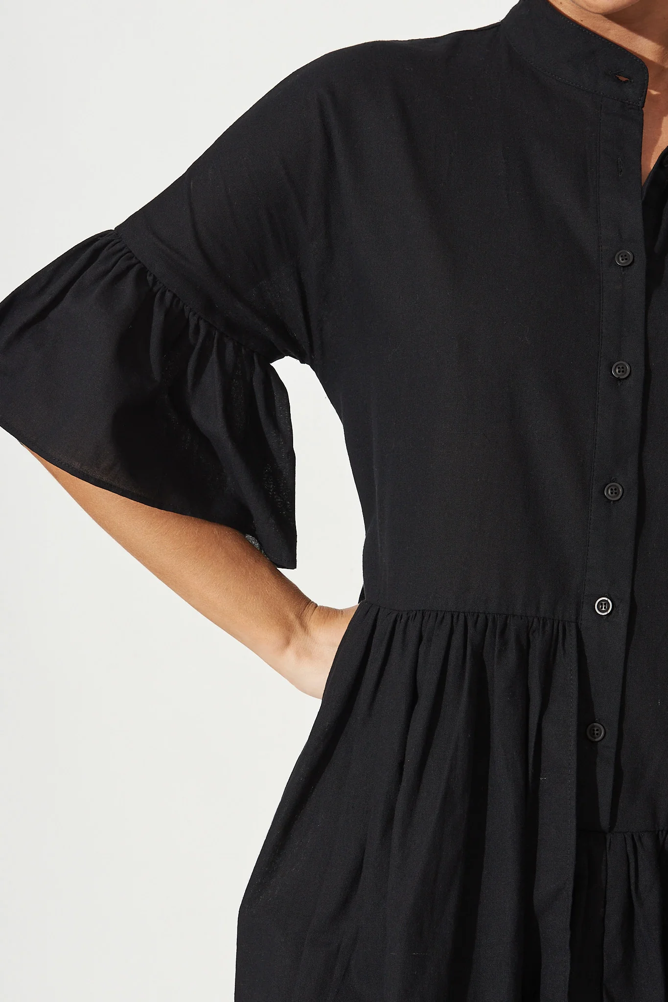 Blaire Smock Dress In Black Cotton Blend - Image 7