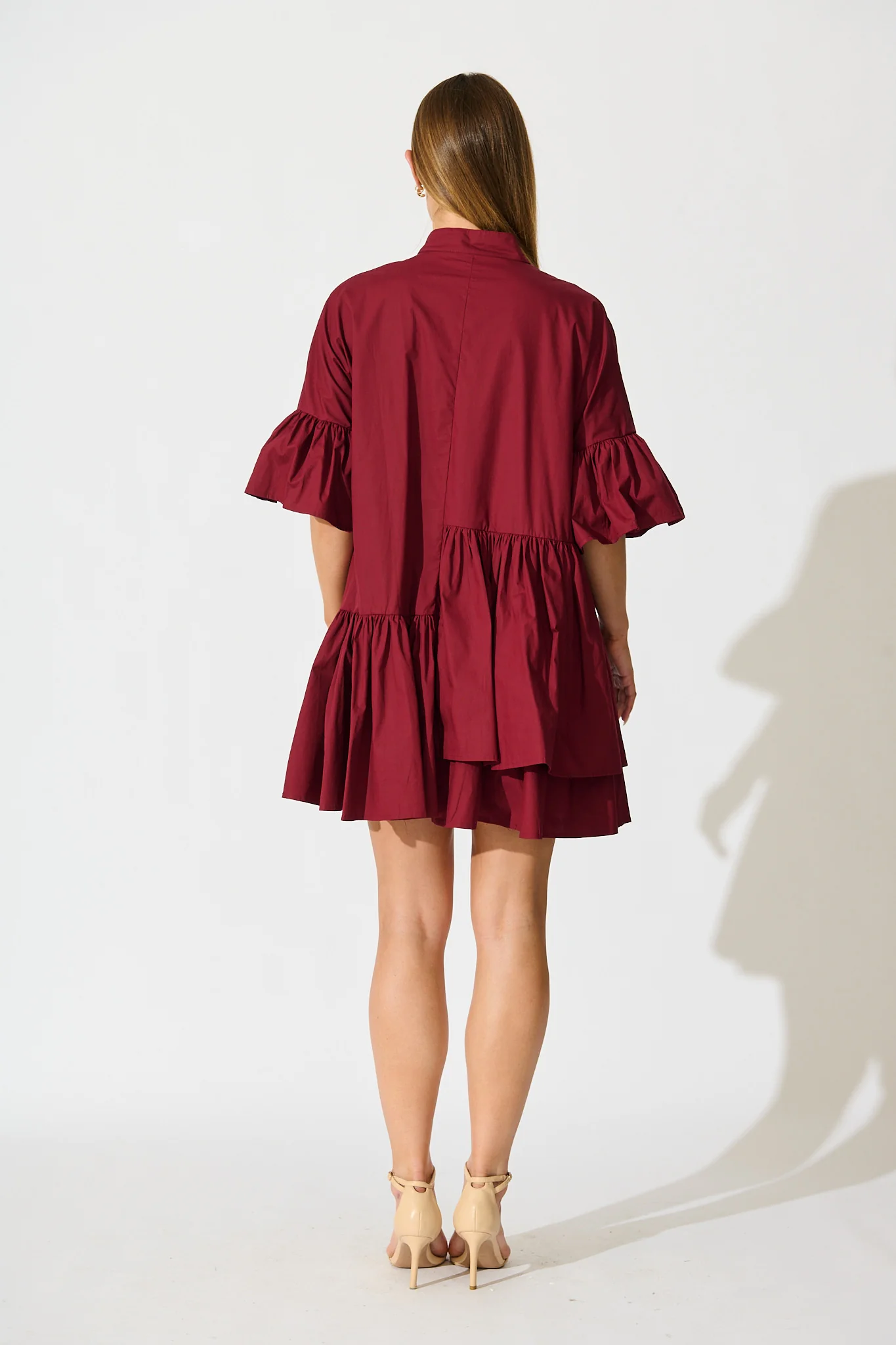 Blaire Smock Dress In Wine Cotton - Image 4