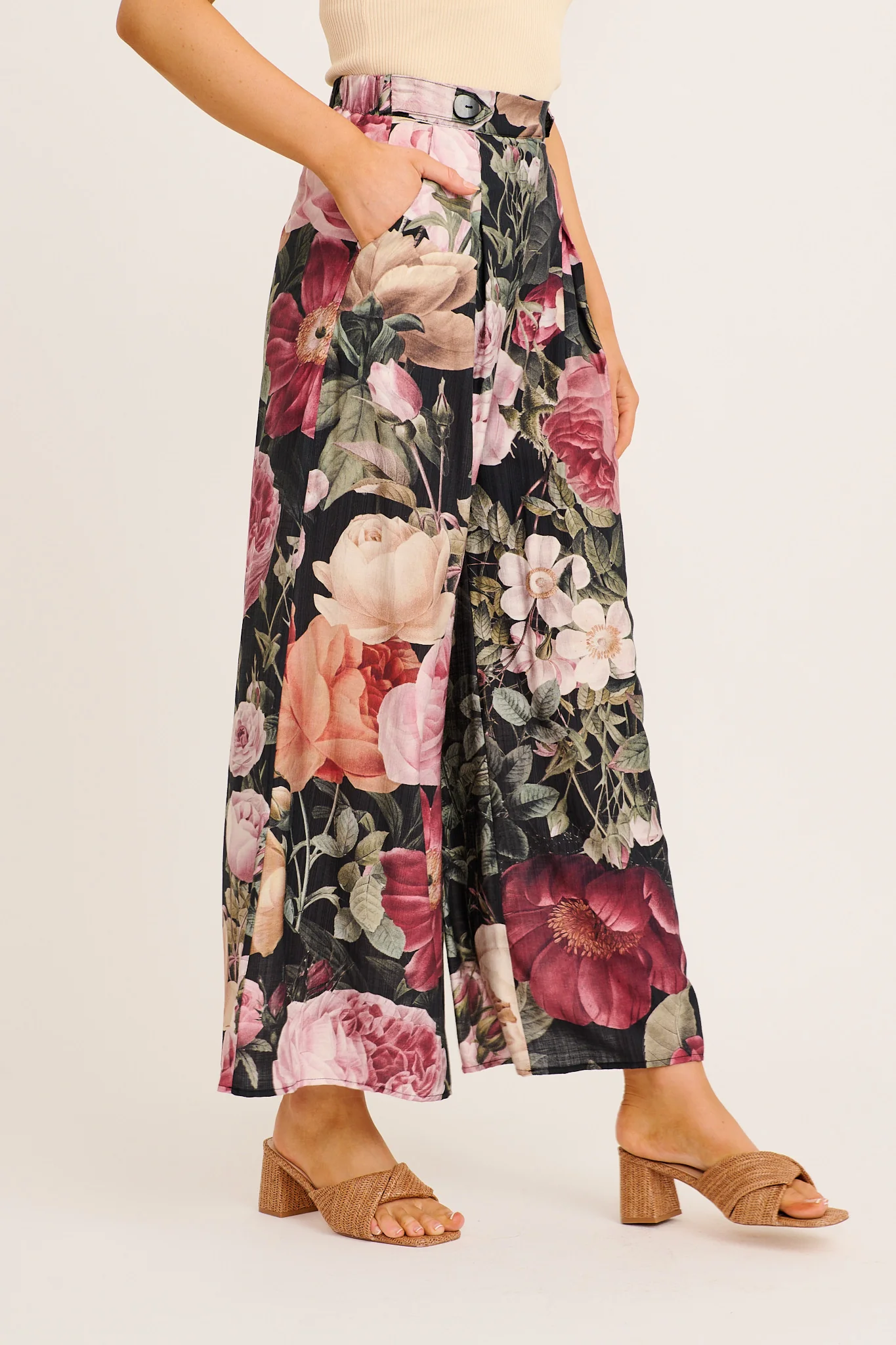 Blissfully Pant in Black Multi Floral Linen Blend - Image 2
