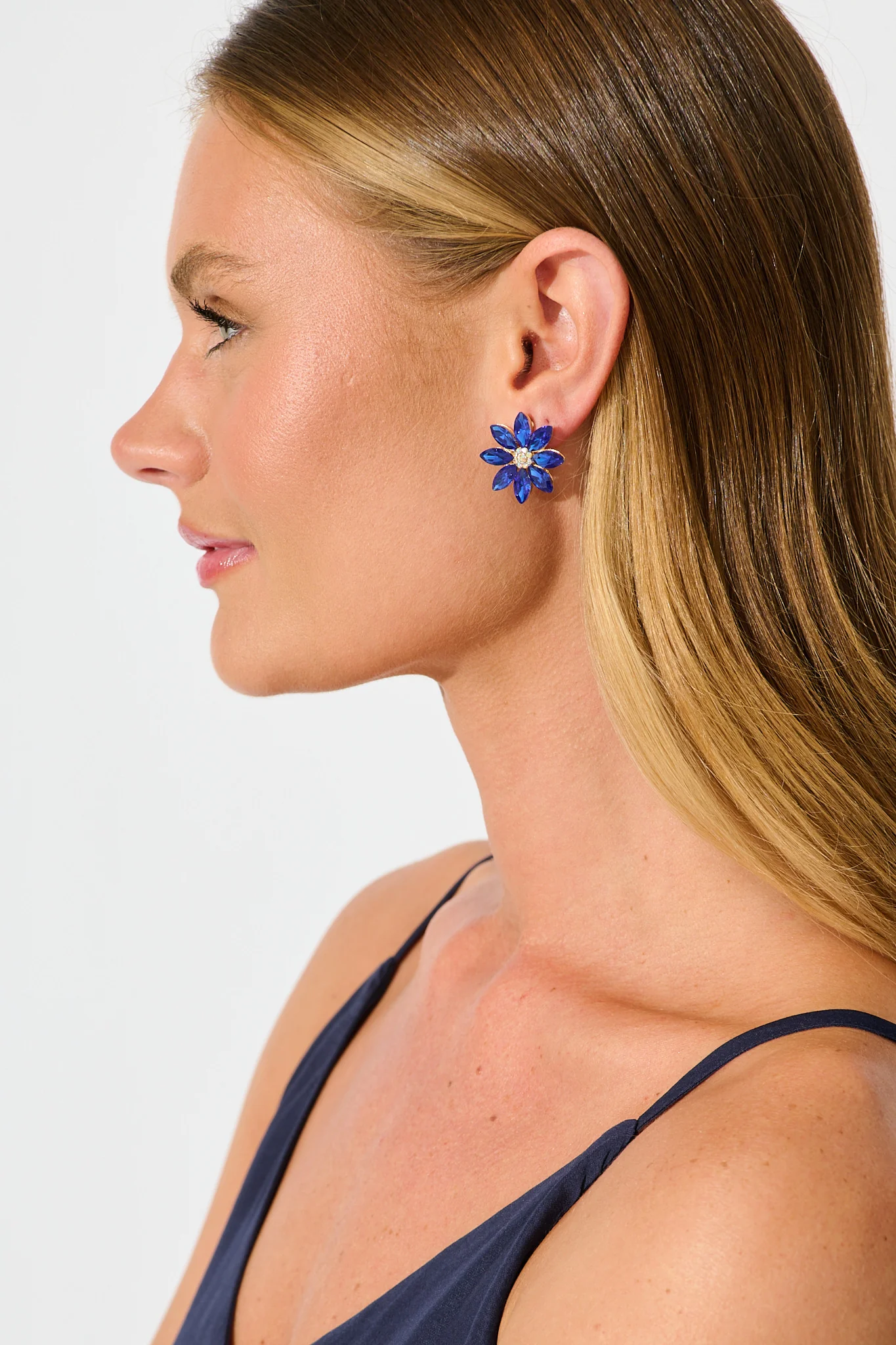 Bloom Clip On Earrings in Navy Stones - Image 3