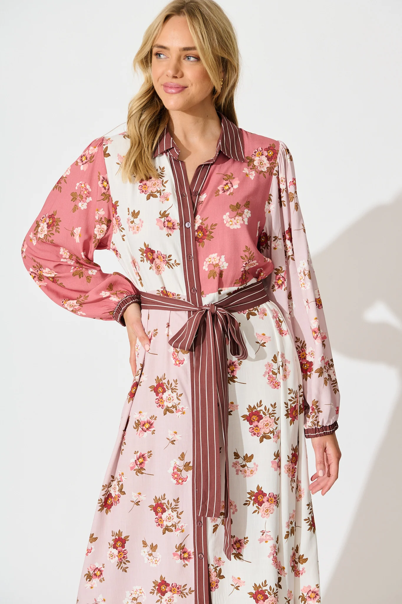 Blossom Kisses Maxi Shirt Dress in Pink and Blush Floral - Image 2