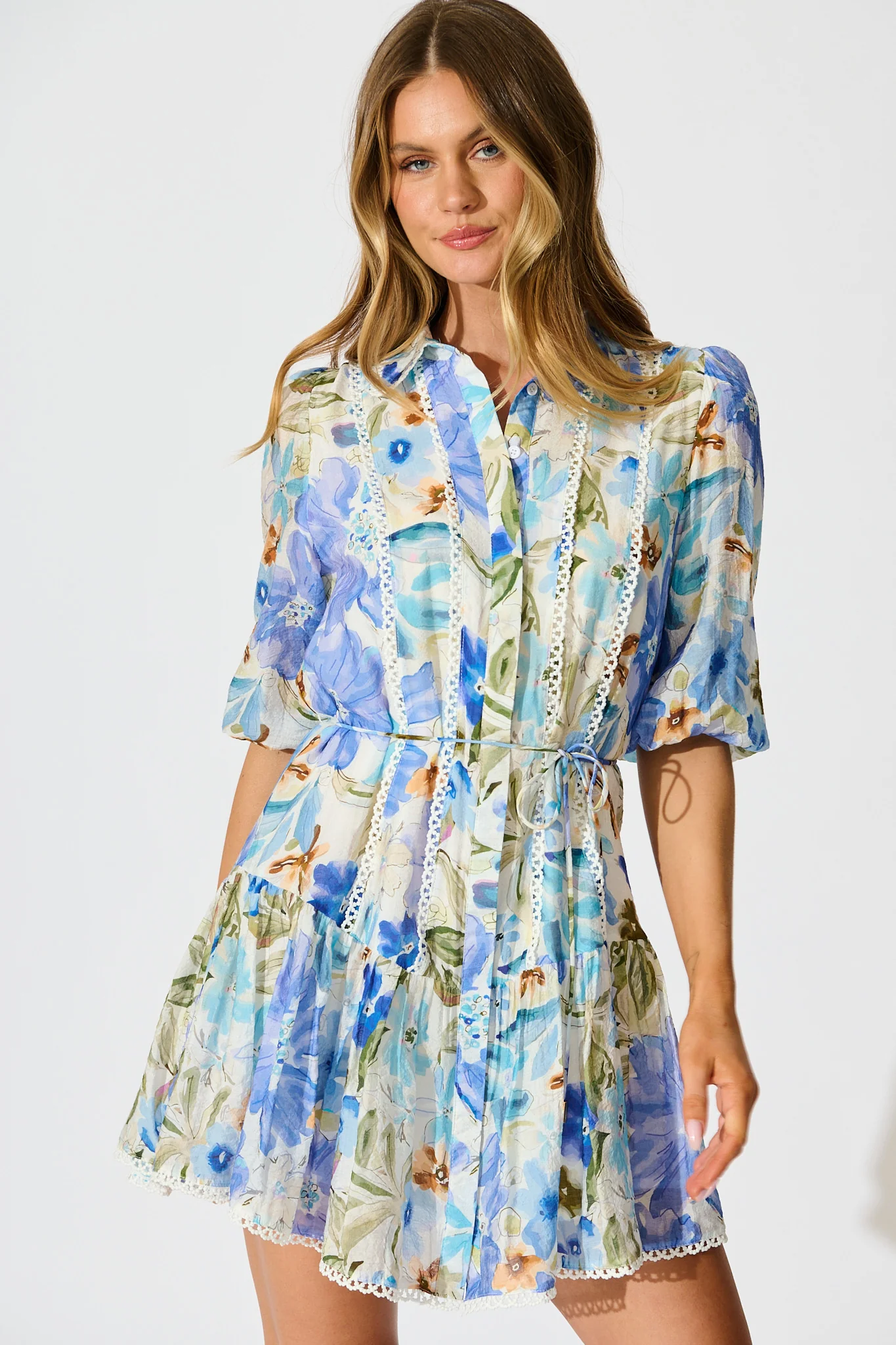 Bluebell Bloom Shirt Dress in Blue Floral - Image 2