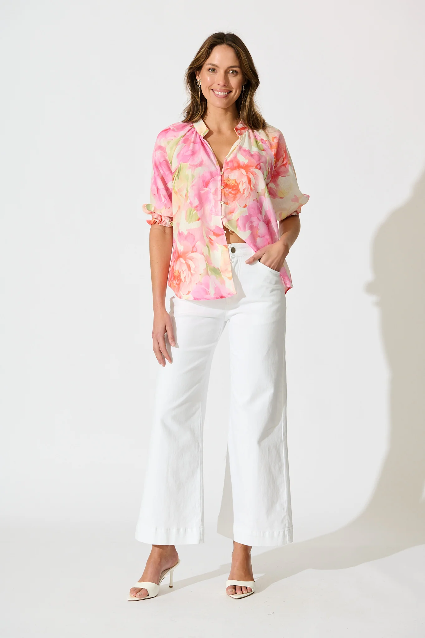 Blushing Horizon Top in Pink Multi Floral Linen Blend - Image 4