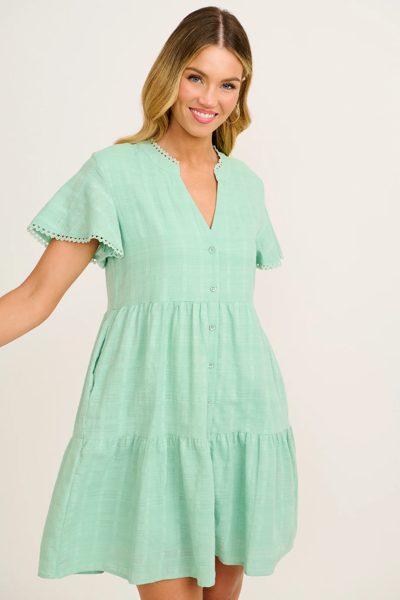 Bora Dress in Mint Textured Cotton - Image 2