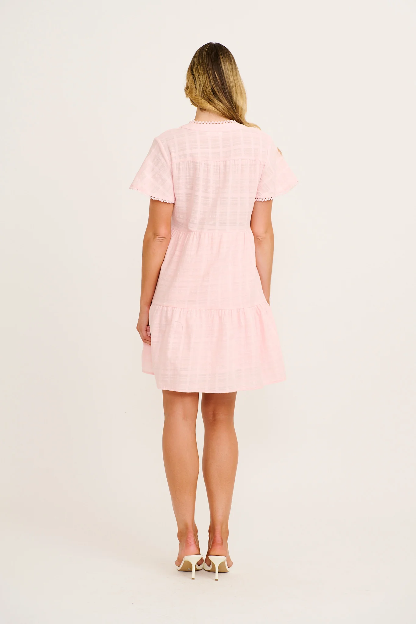 Bora Dress in Pink Textured Cotton - Image 4