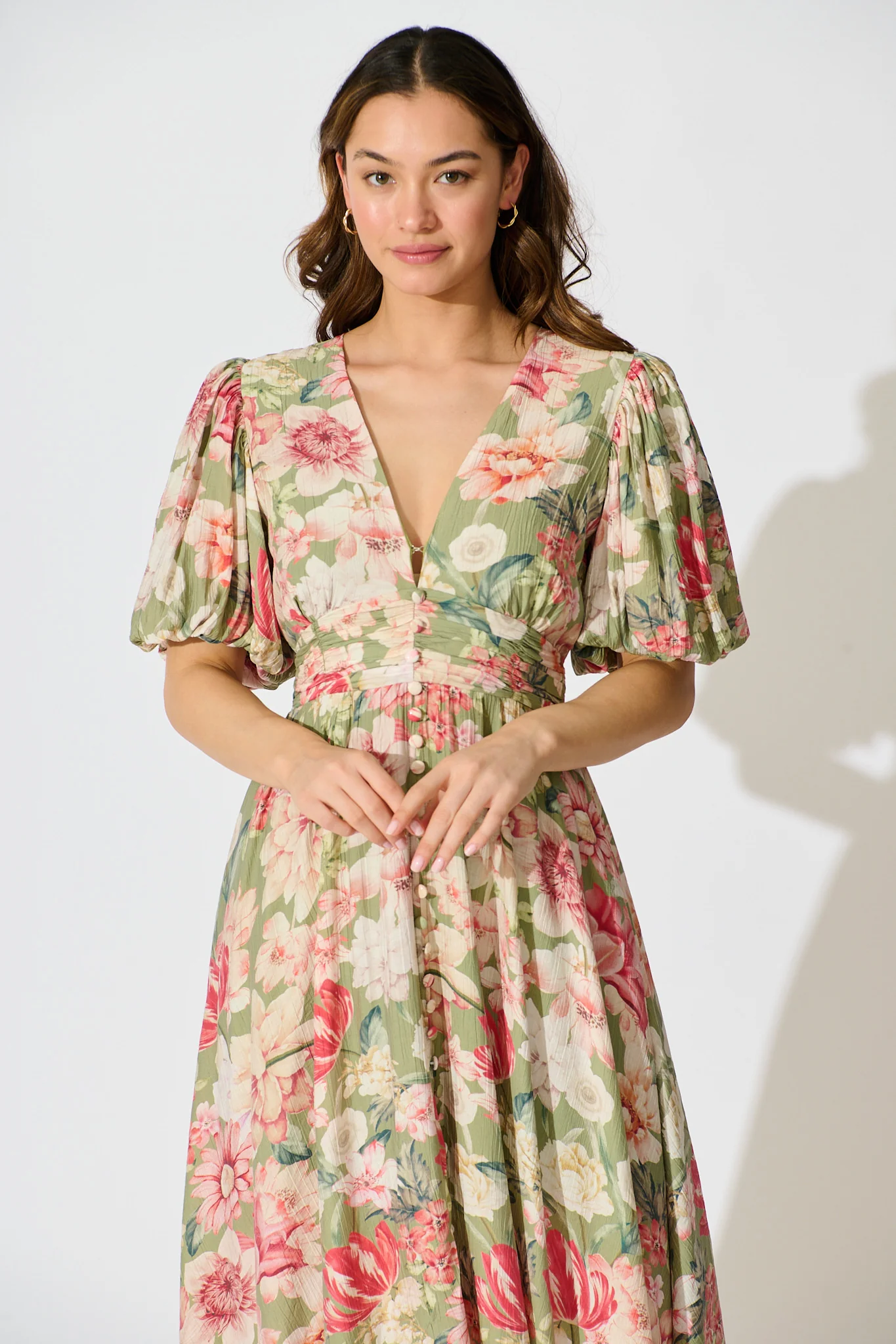 Botanical Romance Maxi Dress in Sage with Blush Floral - Image 2