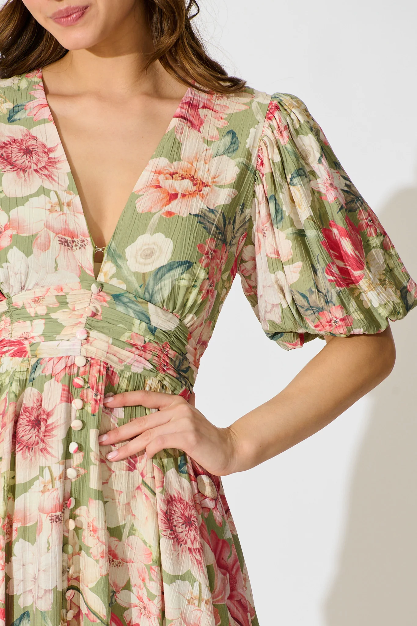 Botanical Romance Maxi Dress in Sage with Blush Floral - Image 5
