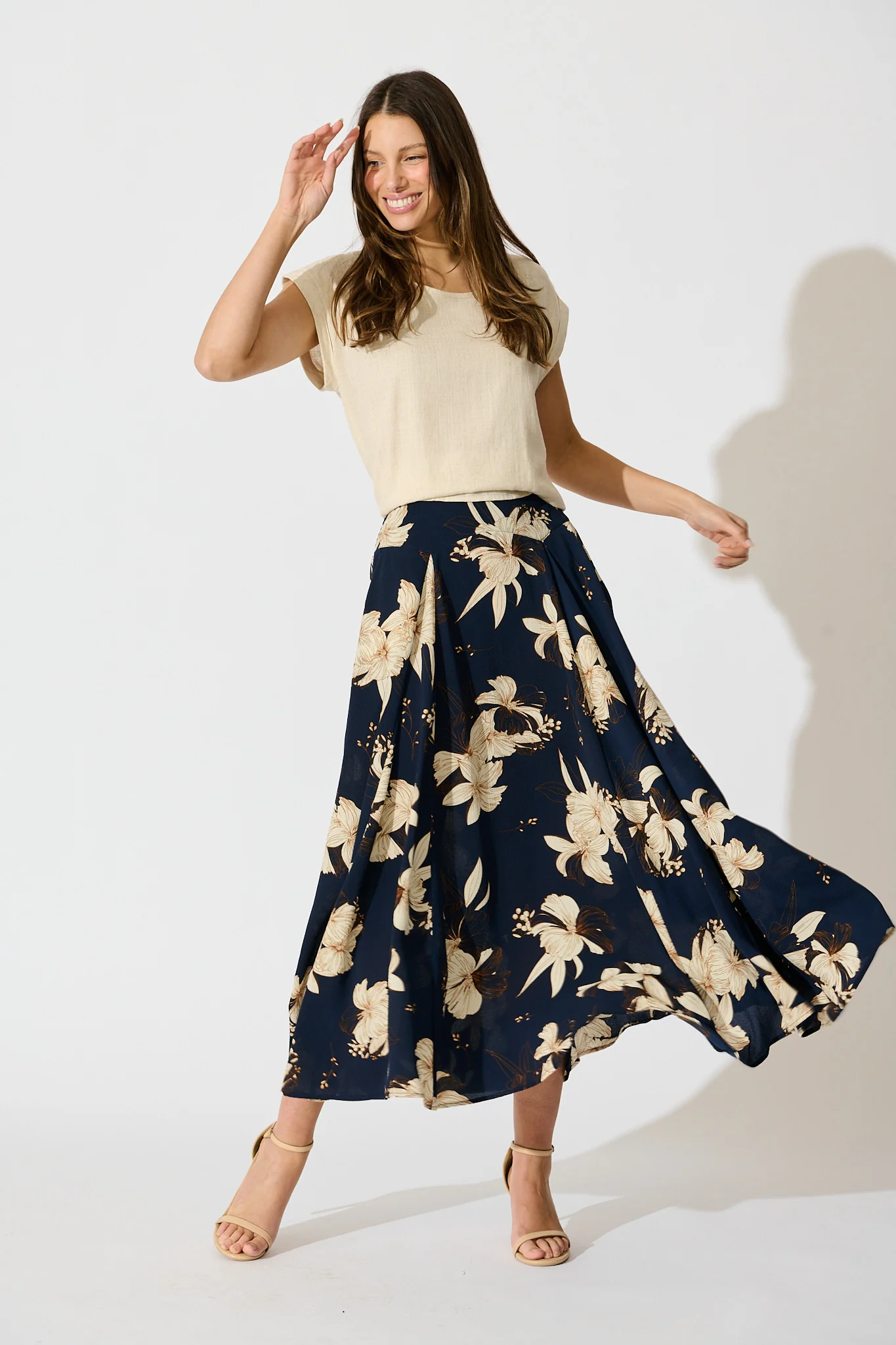 Brandsy Maxi Skirt in Navy with Cream Floral - Image 4