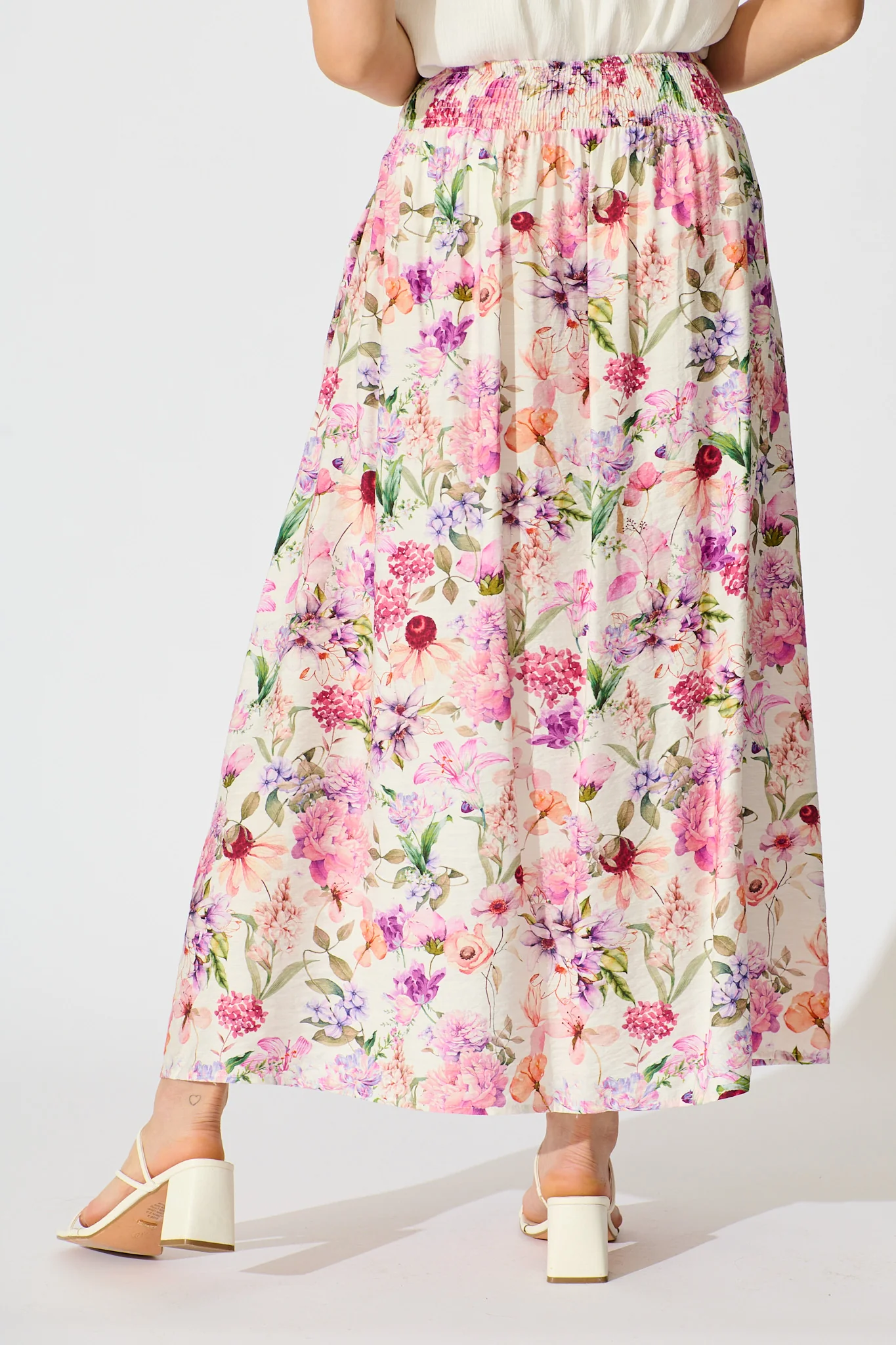 Brandsy Maxi Skirt in White with Lilac Floral - Image 3