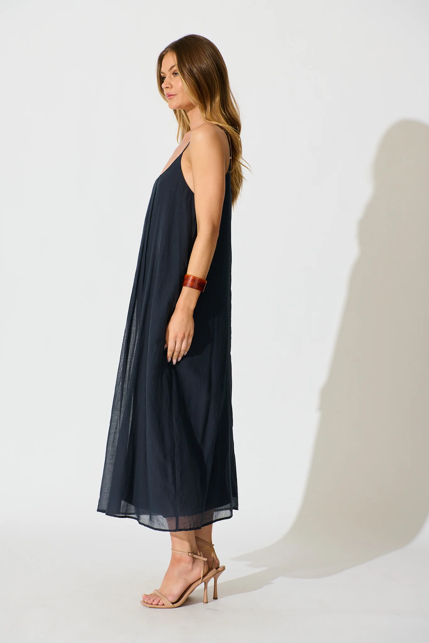 Breeze Maxi Sundress in Pleated Navy Cotton Blend - Image 3