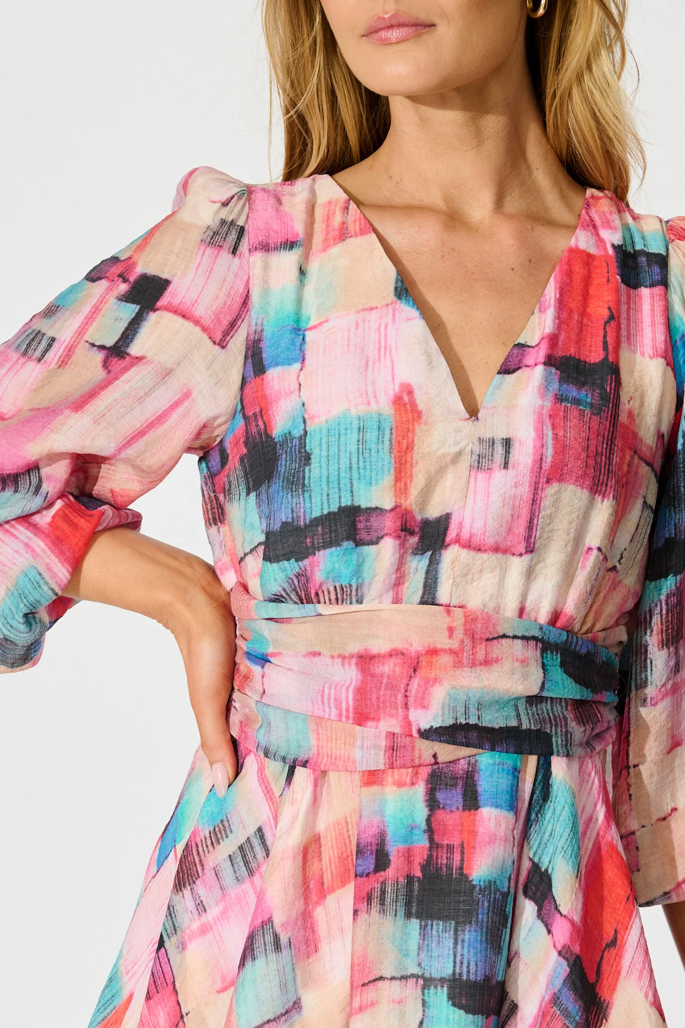 Bribie Dress In Purple With Blue Multi Print - Image 5