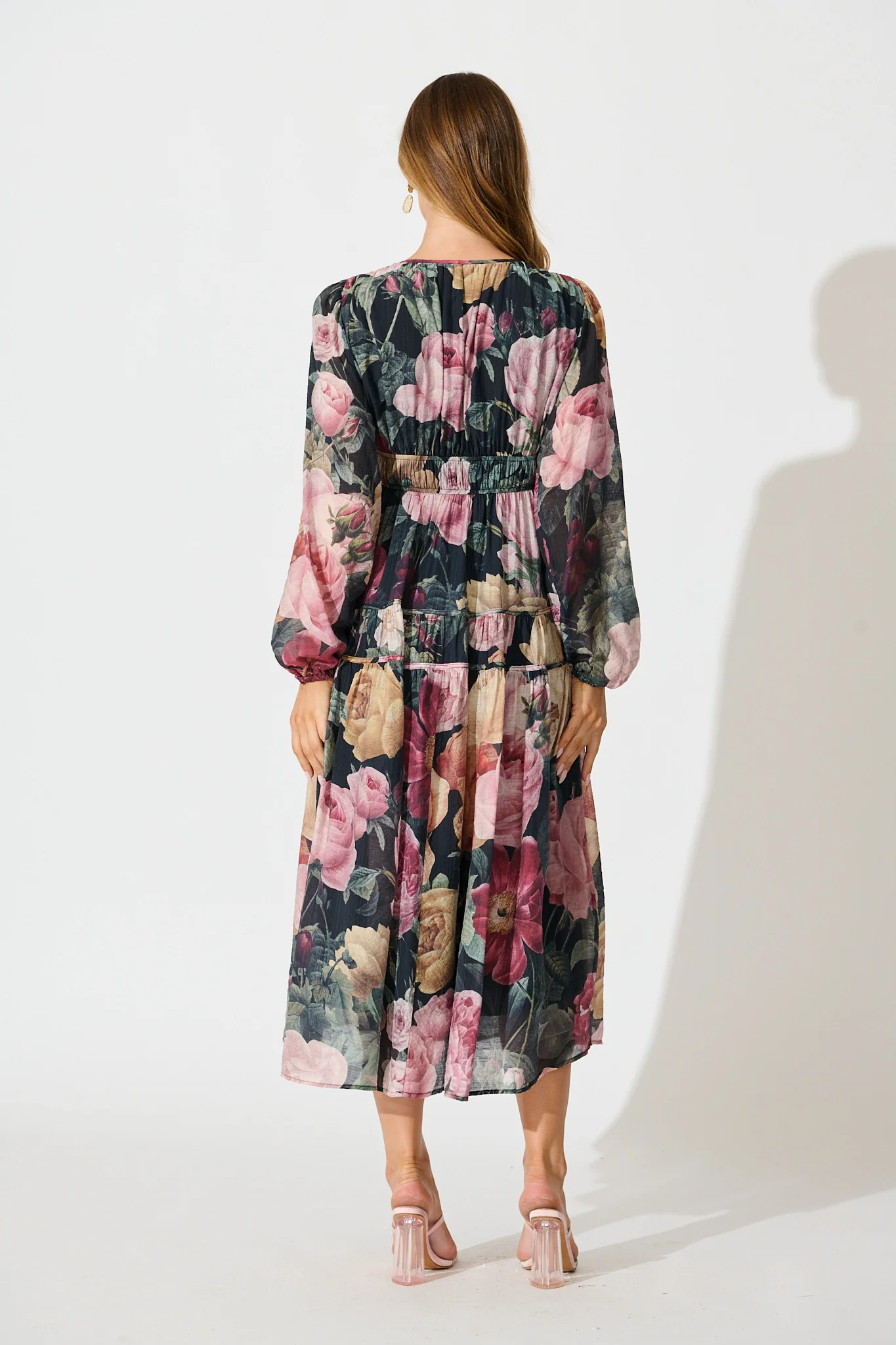 Brigette Midi Dress in Black with Multi Floral Print - Image 4