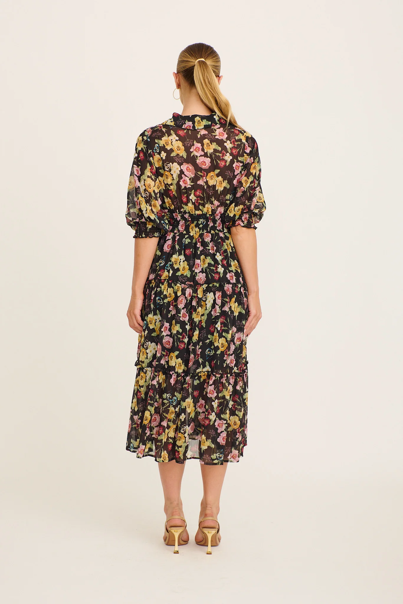 Brittney Midi Dress in Black Multi Floral Chiffon - Image 10