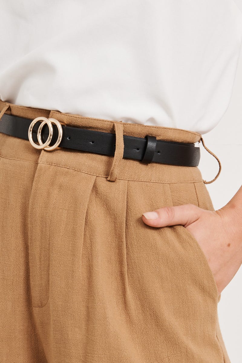 Brooklyn Belt In Black With Double Gold Ring Buckle - Image 2