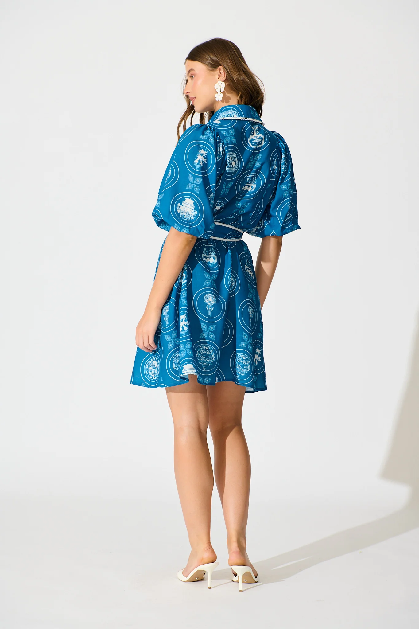 Brooks Shirt Dress in Blue Tiles Linen Blend - Image 4