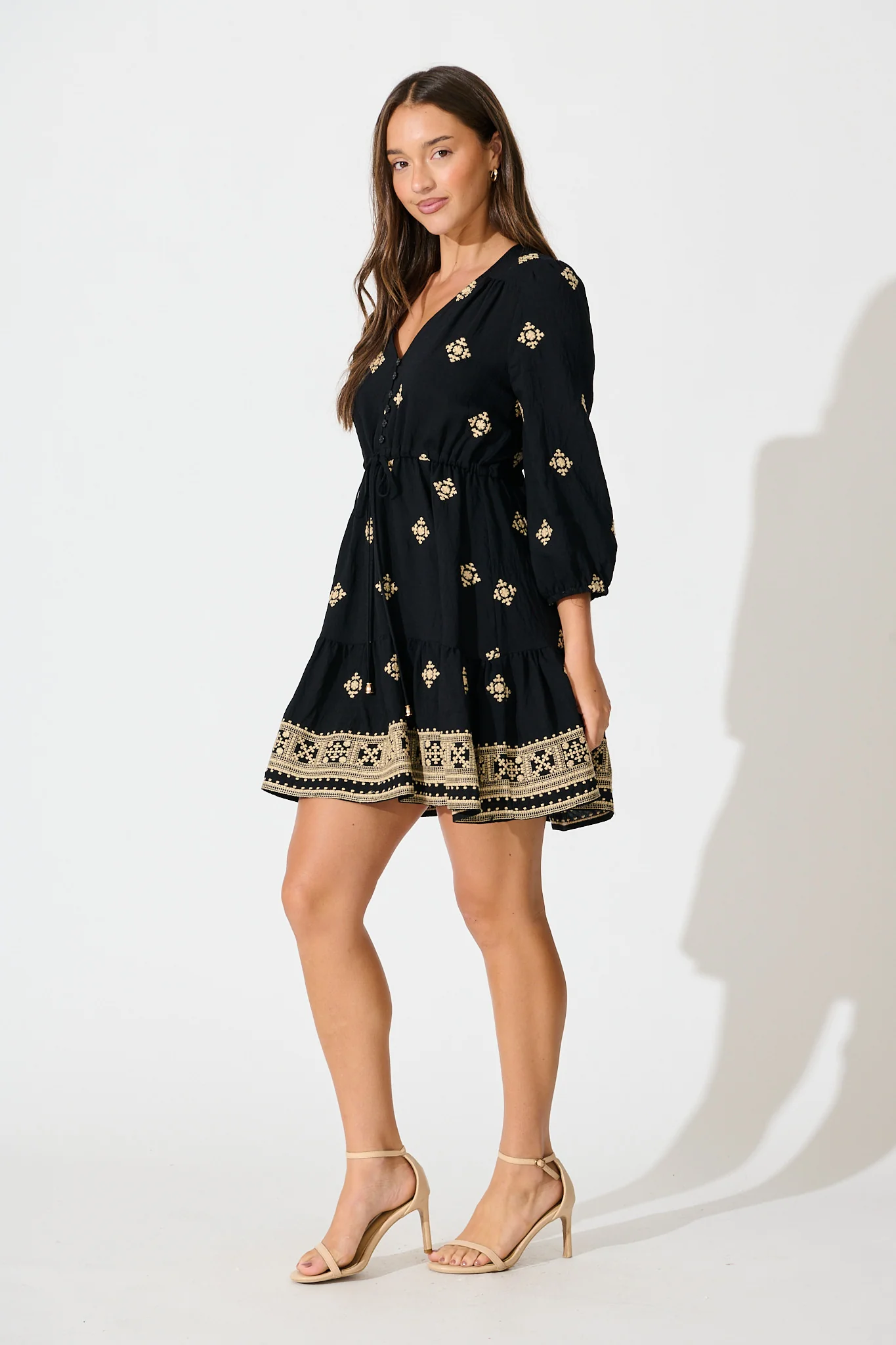 Byron Dress in Black with Cream Embroidery - Image 3